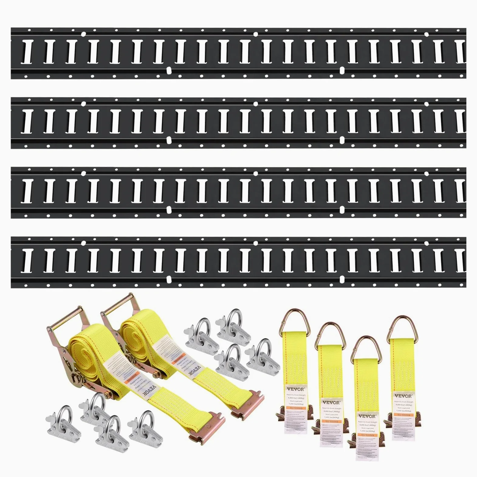 Kit de rieles Amarre for eléctricos 18 Piezas 1,5 m (5'), 4 Acero con Anilla en D y 2 Correas trinquete for Carga, Motocicletas Bicicletas Equipaje, Carga