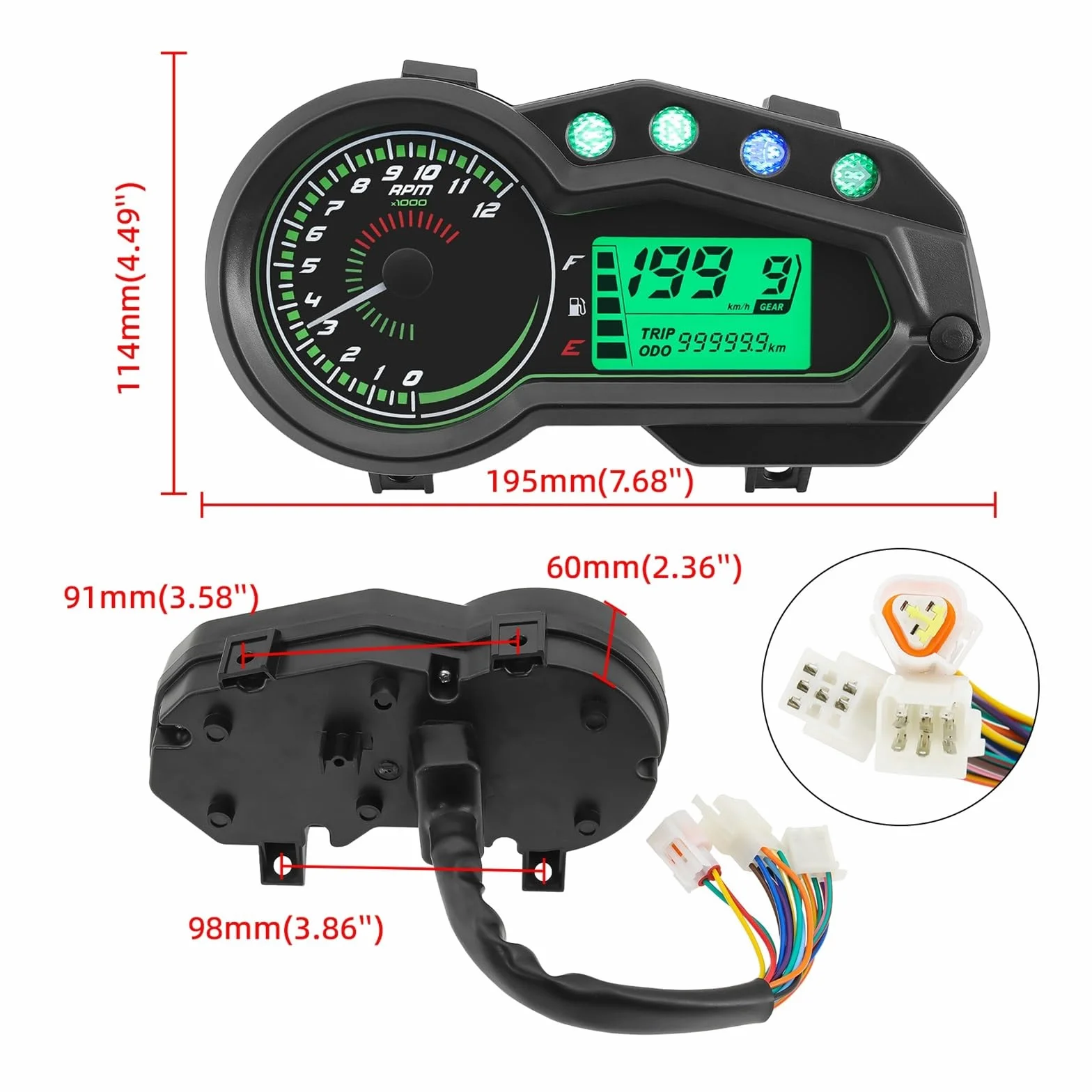 Velocímetro Digital para motocicleta medidor 12000 RPM | Tacómetro universal para motocicleta medidor 12000 RPM, velocímetro indicador marcha del vehículo, odómetro de viaje,