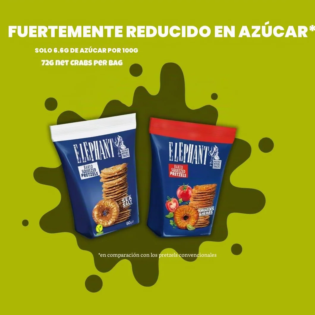 Elephant Squeezed Pretzels Sea Salt 3 paquetes de 80 g Needforsweet