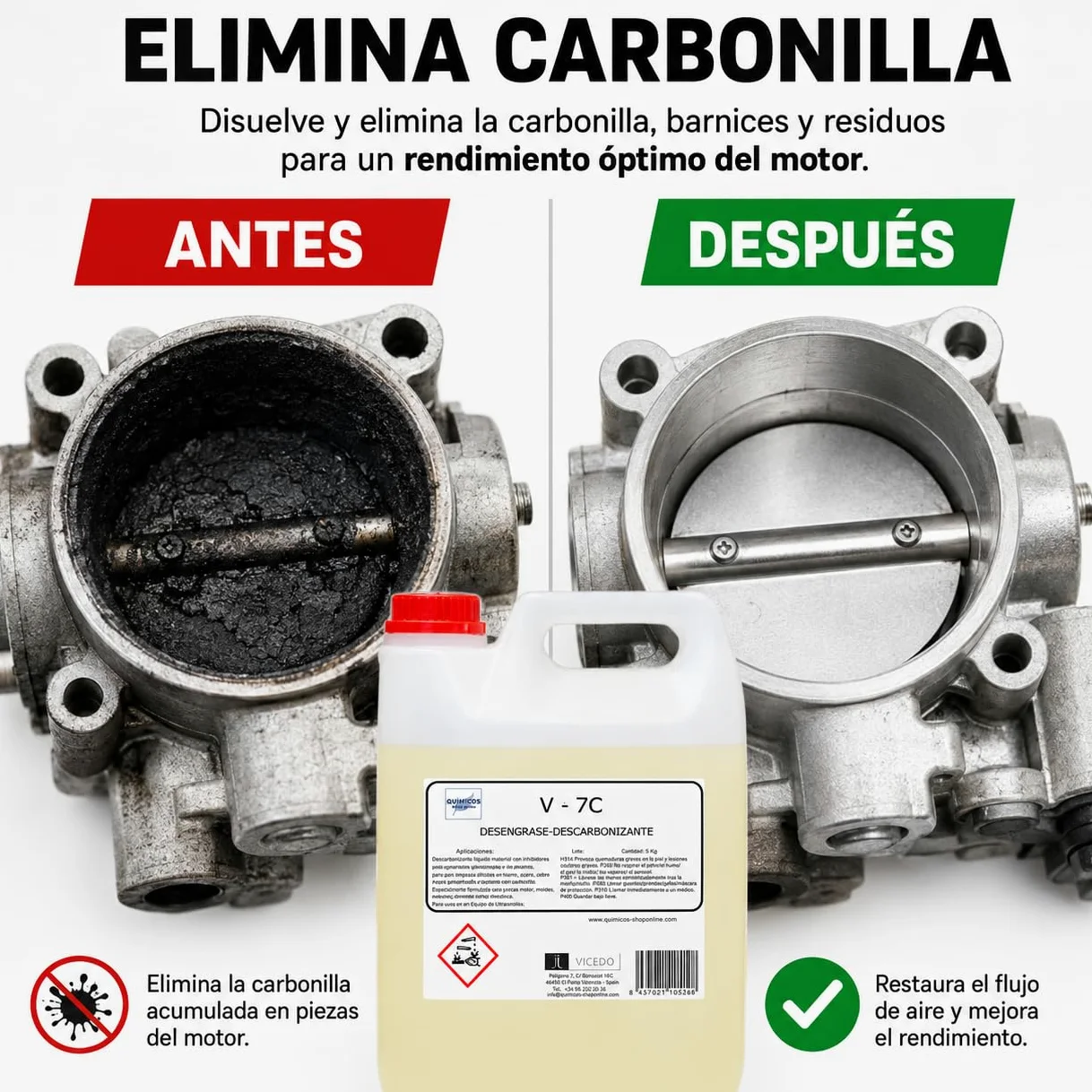 Limpiador Descarbonizante para Ultrasonidos V-7C 25 kg, Concentrado Multimetal para Motores, Culatas, Turbos y Piezas de Automoción
