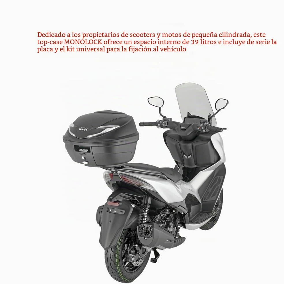 Compatible con Yamaha X-MAX 125 BAÚL Top Case B360NT2 Tech Maleta DE 39 litros+Kit DE FIJACIÓN AL PORTAEQUIPAJES Trasero DE Motocicleta TOPCASE+Placa para 2 Cascos