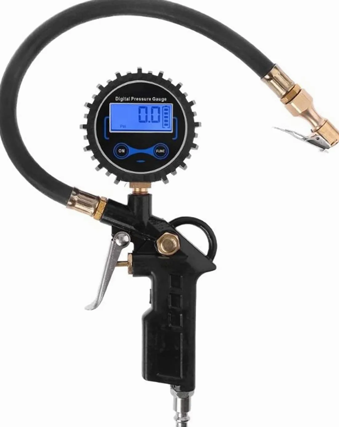 Inflador de neumáticos de Aire para automóvil con manómetro Digital Tipo de Manguera de Mandril de Aire de 200 PSI (Negro)