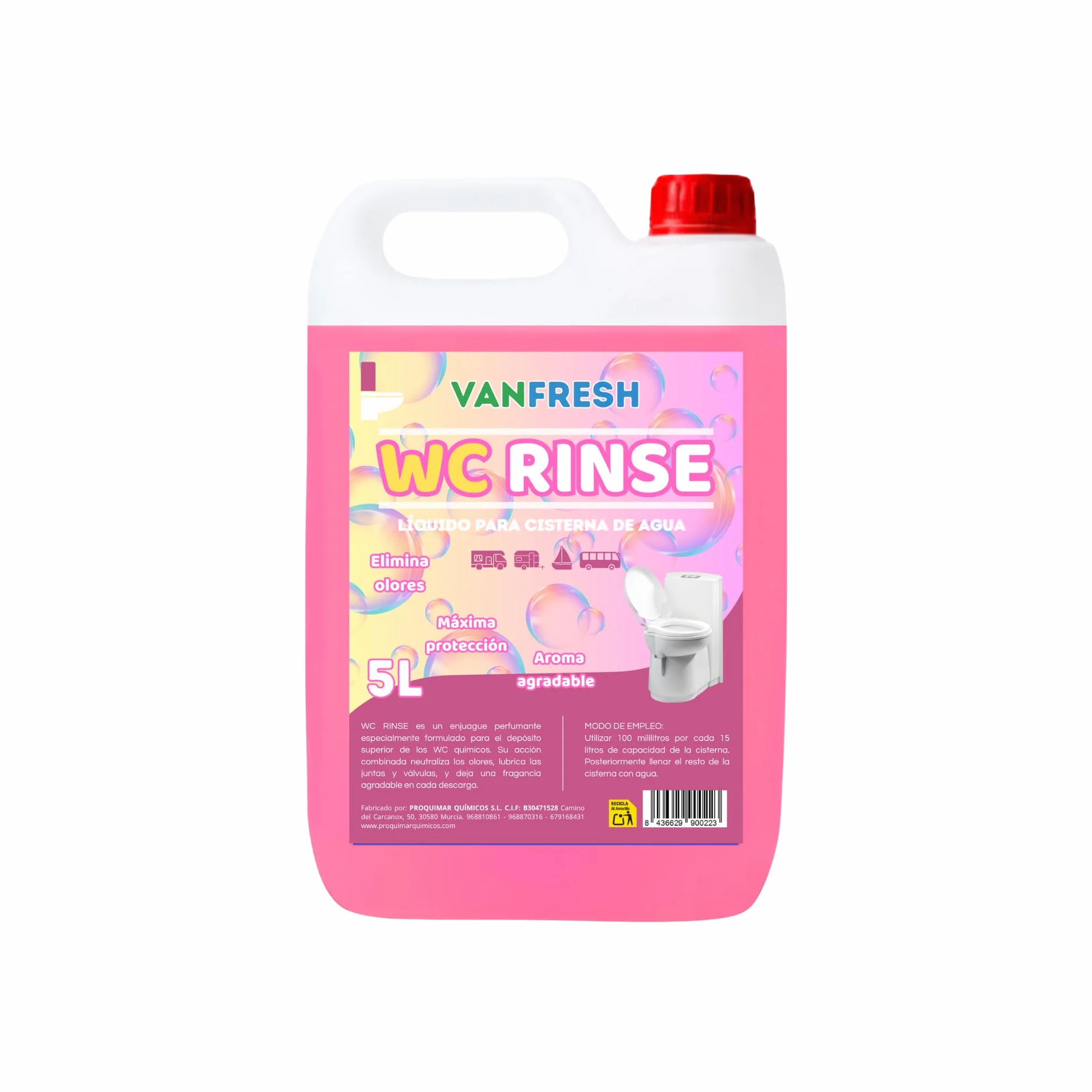 Vanfresh WC Rinse – Líquido para Cisterna de WC Químico 5L | Aroma Intenso y Frescor Duradero para Inodoros Portátiles, Autocaravanas y Camping