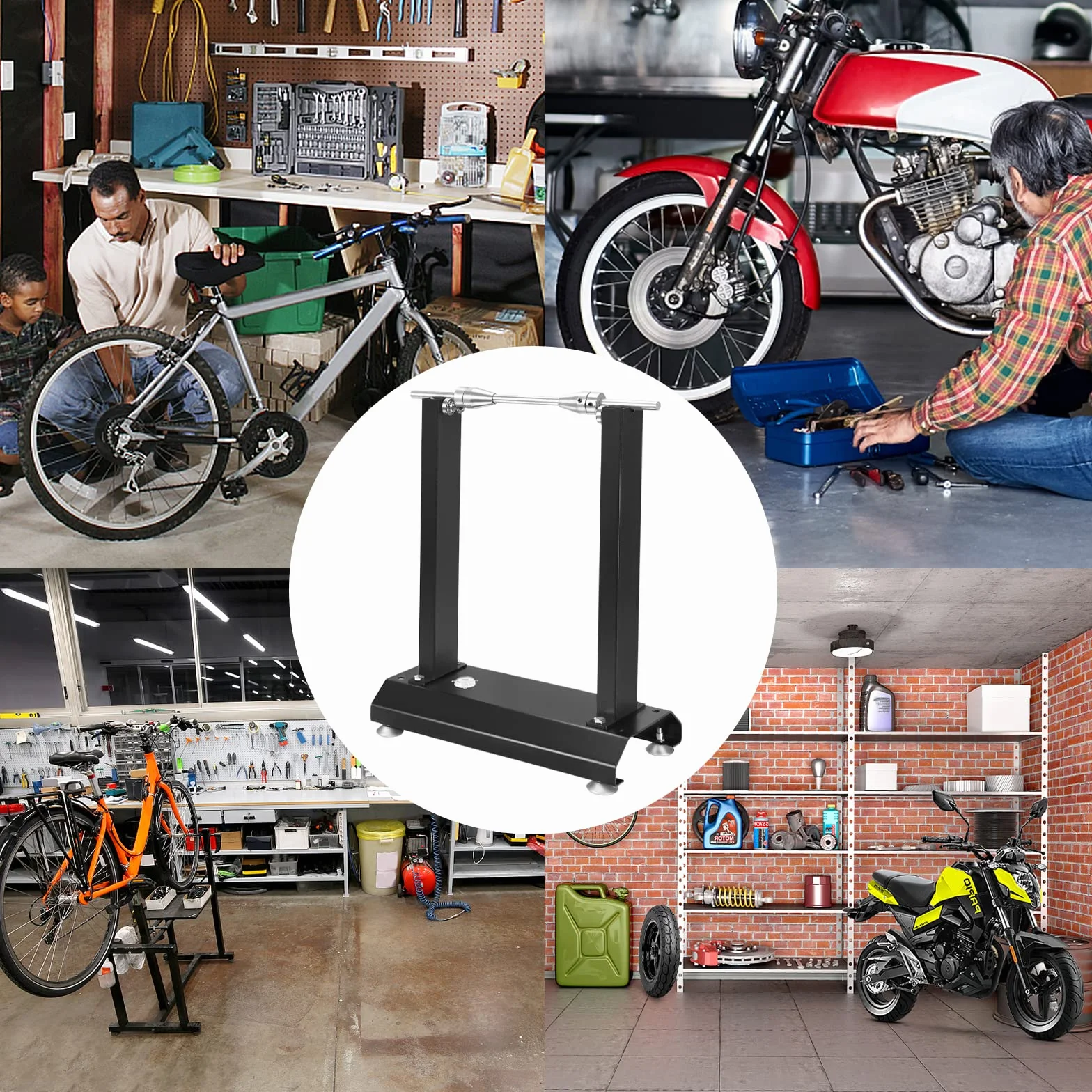 UISEBRT Equilibrio para ruedas de motocicleta, caballete de motocicleta, neumáticos de motocicleta, máquina de equilibrado de llantas, máquina equilibradora de ruedas con conos ajustables y nivel de