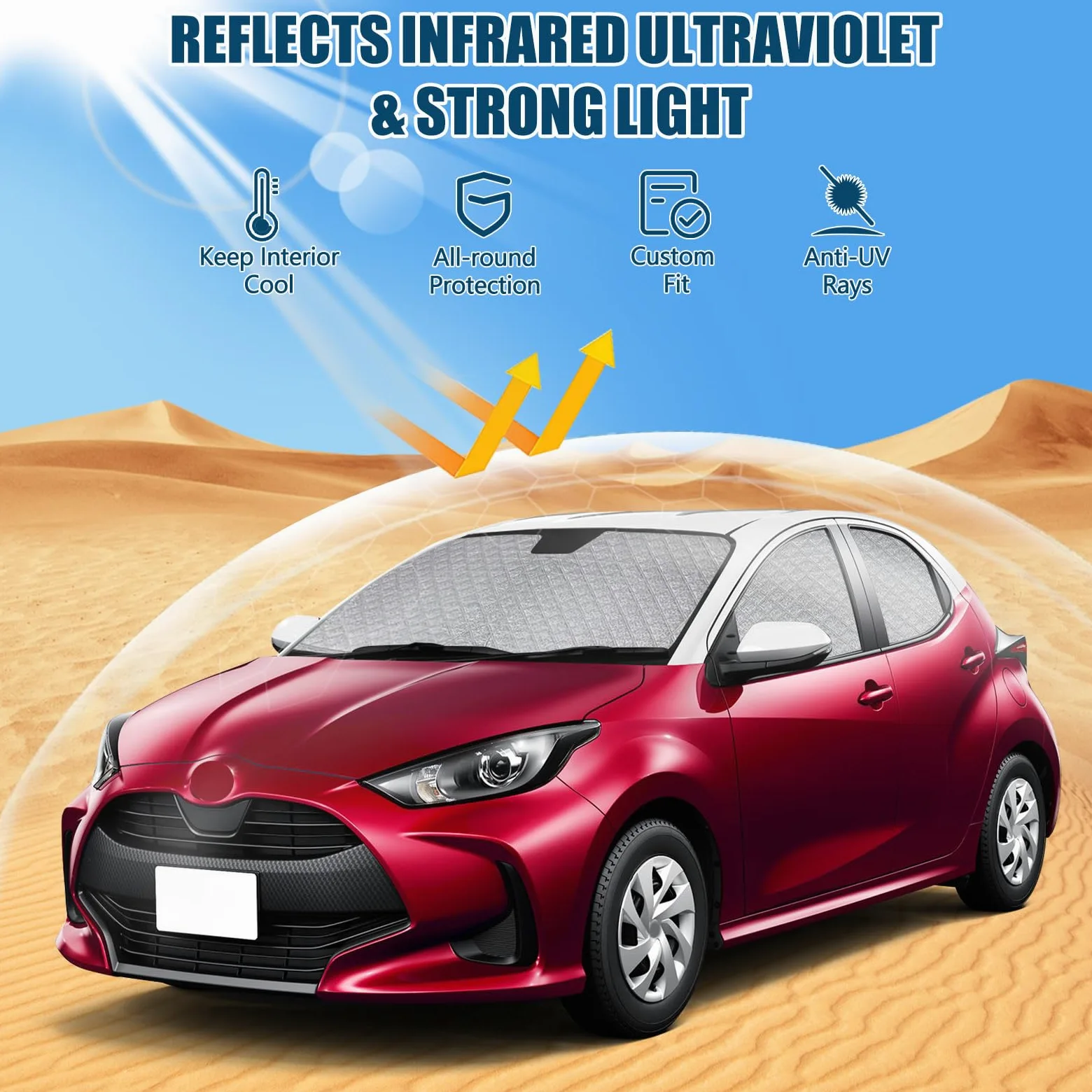 Parasol Compatible con Toyota Yaris XP210 2020-2025, Juego de 6 Plegable Protector de Parabrisas Interior de Coche, Bloquea El 99% de Los Rayos UV y Mantiene EI Vehículo Fresco