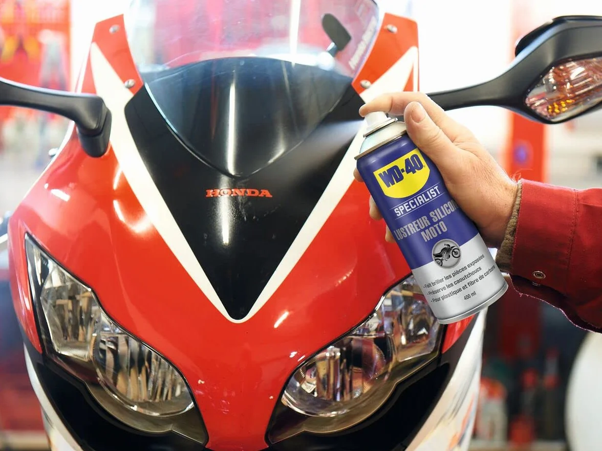 WD-40 Specialist Aerosol de silicona para motocicleta 400 ml | Spray de brillo para motocicleta | Limpiador WD40 | Spray de silicona para motocicleta