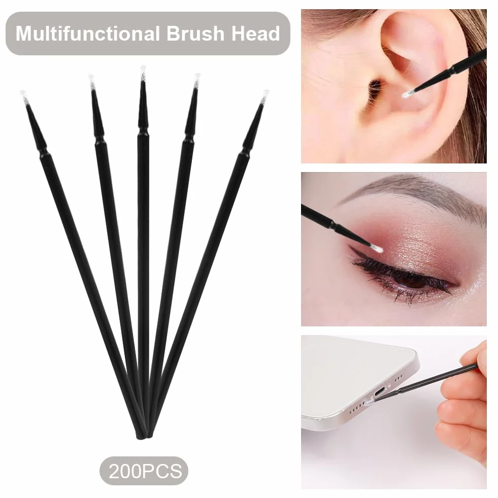 LOPHE Microcepillos Aplicadores 200pcs Mini Cepillo de Micro Herramienta de Injerto de Pestañas Varitas Desechables Negro