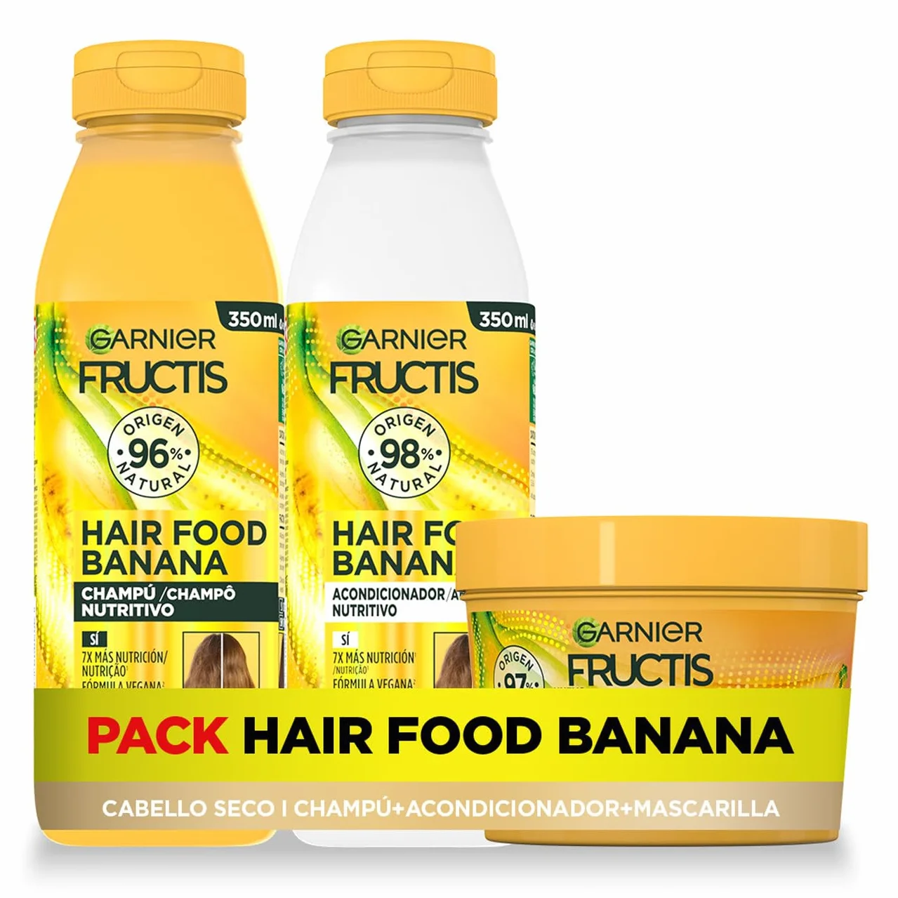 Garnier Fructis Hair Food Banana Pack Champú Acondicionador Mascarilla Cabello Seco