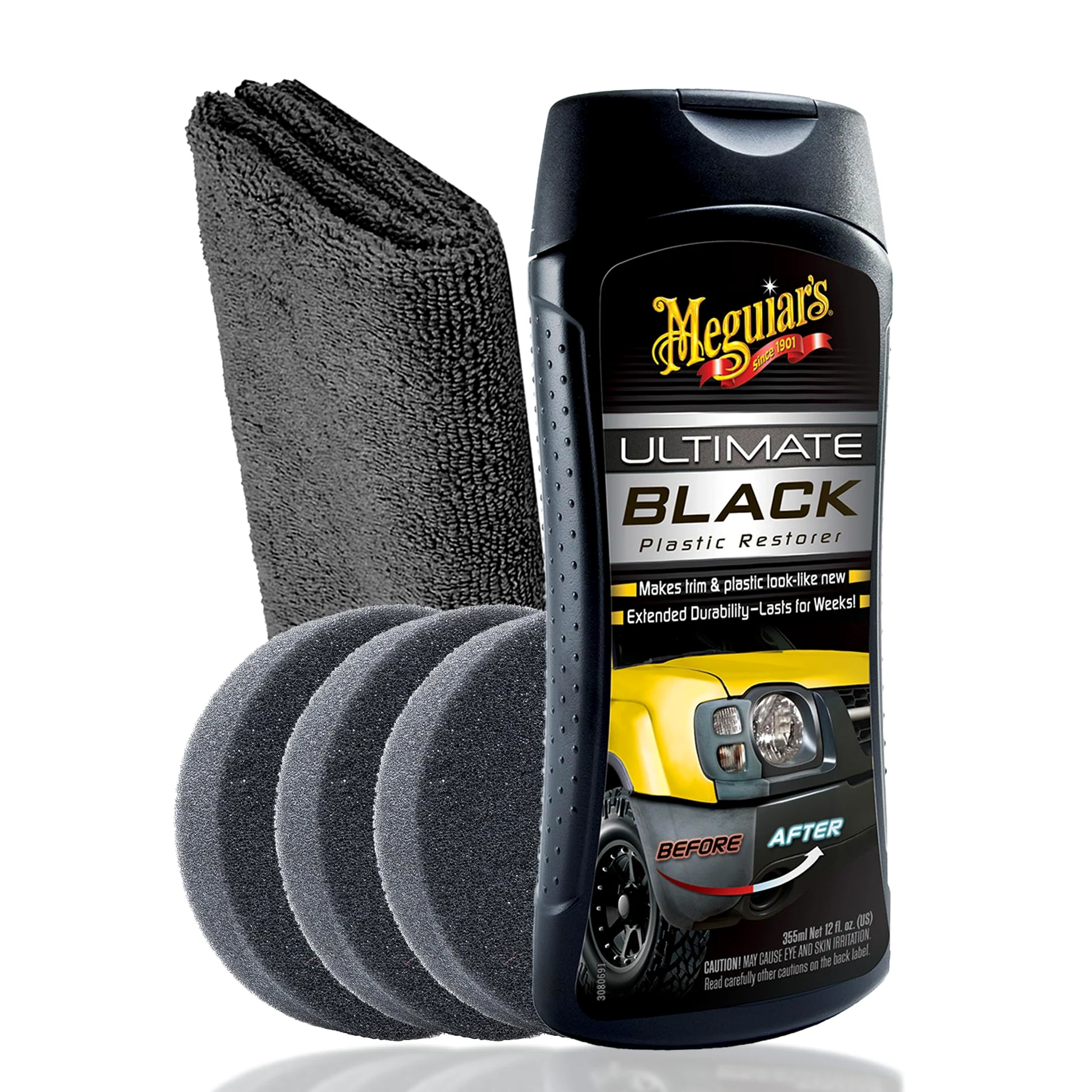 Meguiar's Ultimate Black Plastic Restorer Juego para Cuidado de Plástico de Coche Interior y Exterior