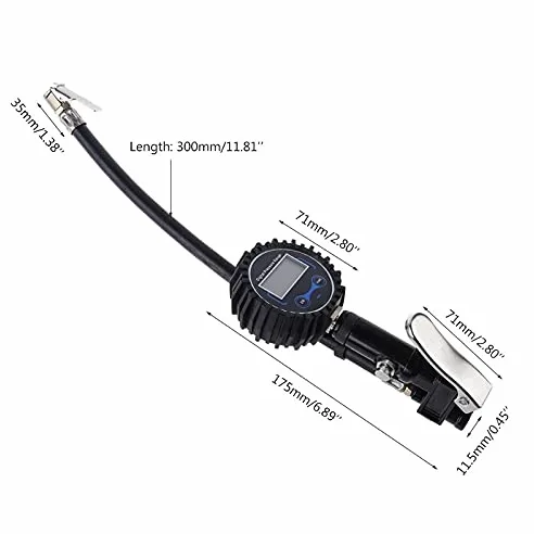Inflador de neumáticos Digital con manómetro y luz LED Nocturna Trasera - Pistola de inflado automático de Aire Resistente con 4 Tapas de válvula