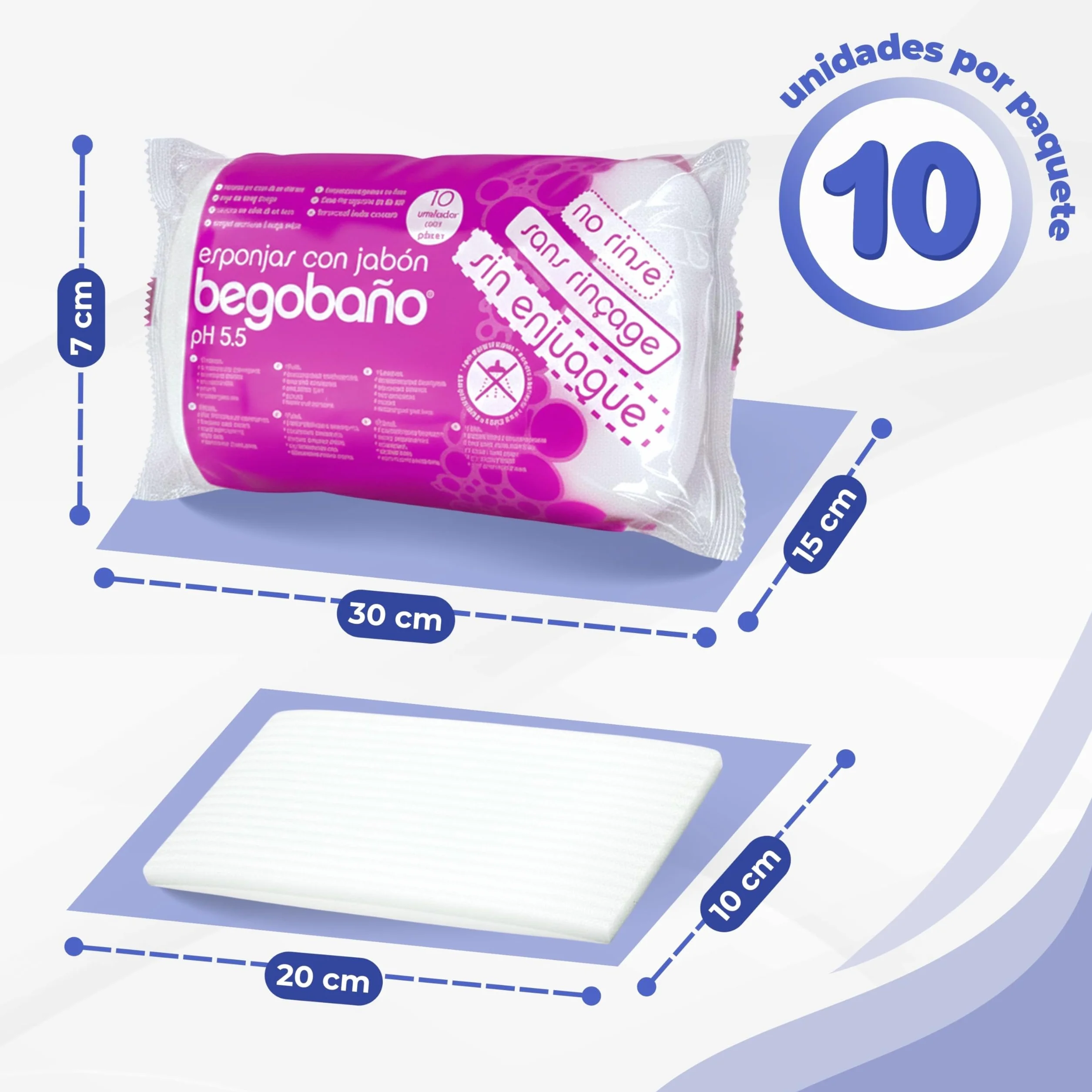 Begobaño Esponja Jabonosa Desechable Sin Aclarado 10 Unidades