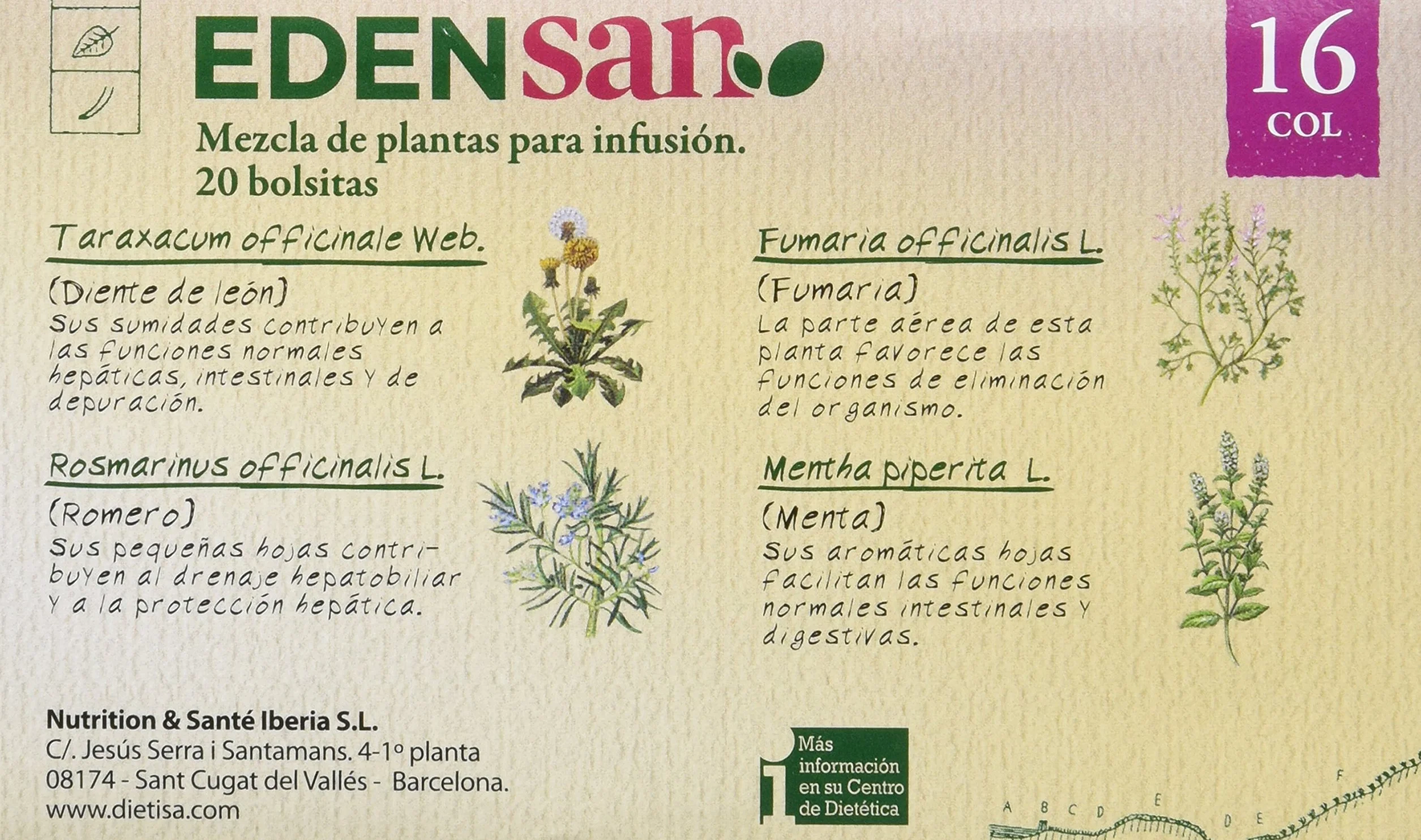 Dielisa Edensan 16 Col Filtros 20 bolsitas