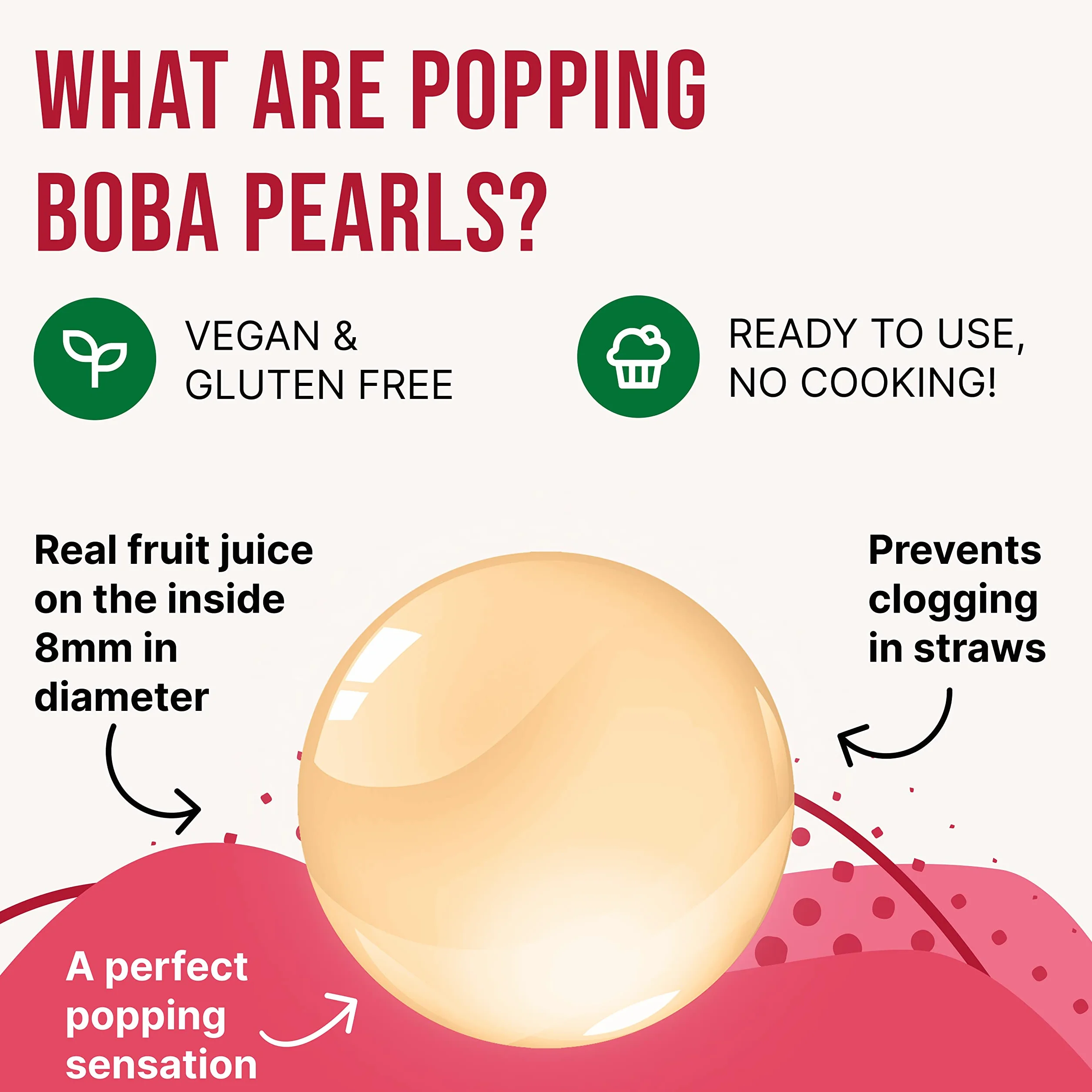 INSPIRE FOOD Bubble Tea Pearls Set 450g Strawberry Popping Boba Green Apple Syrup 300ml