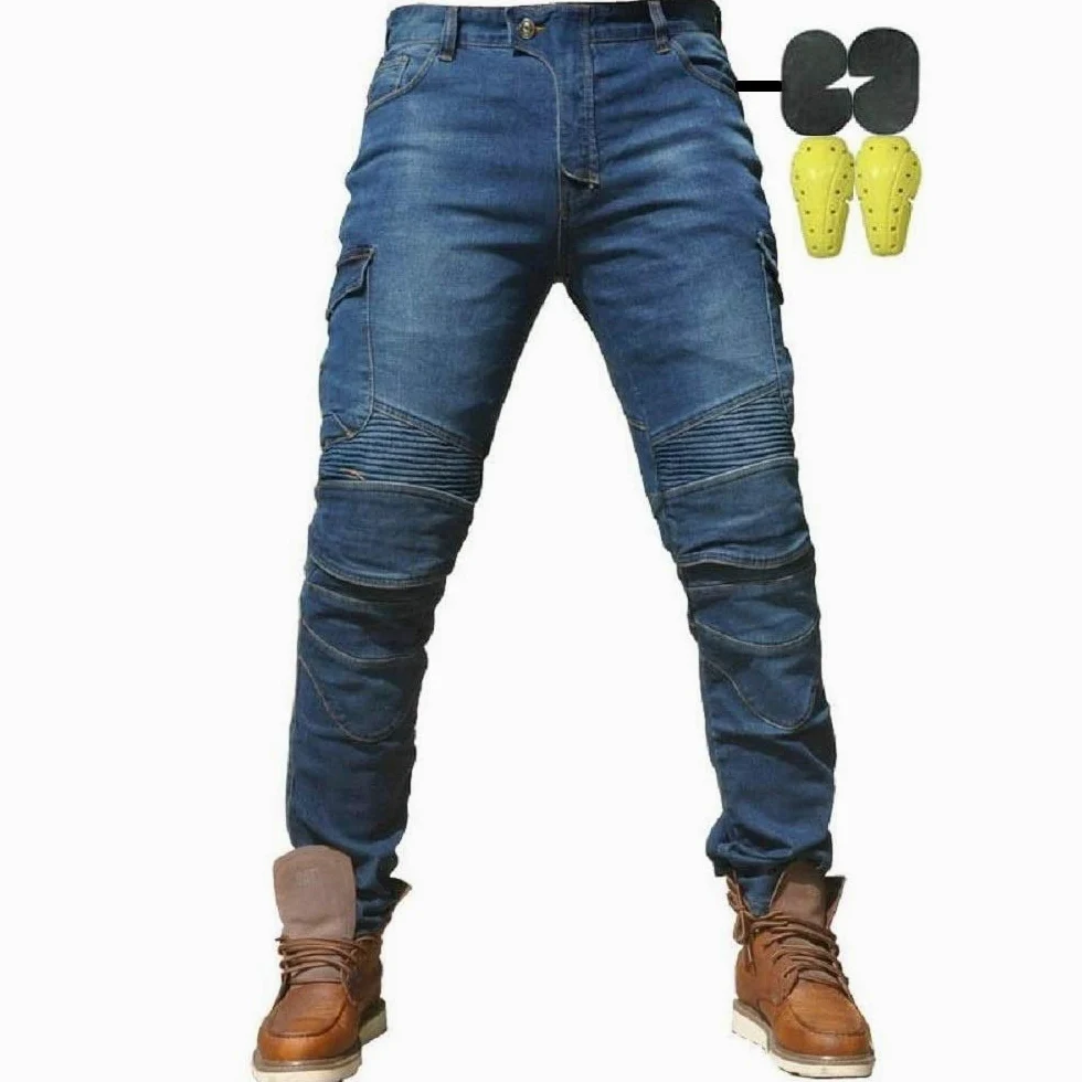 Hombres Pantalones De Motociclismo para Pantalones De Carreras De Motocross con Pantalones Anti Caída,Jeans de Moto, 4 x Equipo de protección