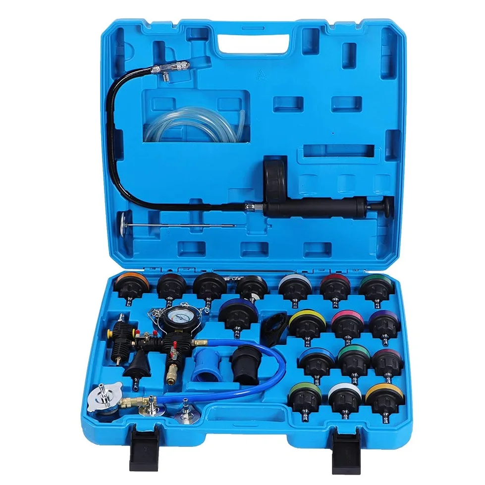 Probador del de enfriamiento de Torvex, kit de medidas de presión del radiador de 28pcs detector de fuga del tanque de agua del automóvil universal, juego de herramientas de