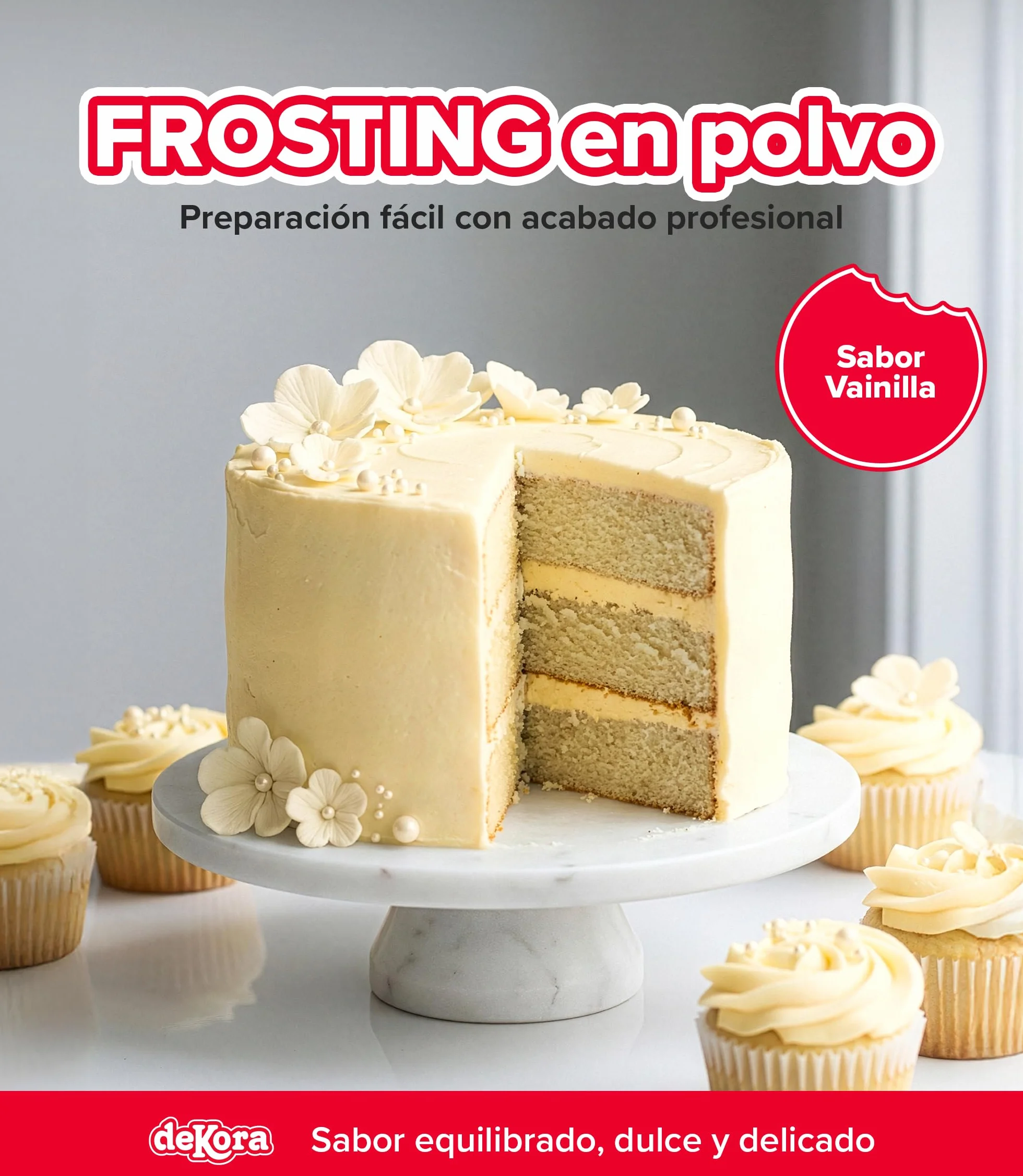dekora Preparado en polvo para crema sabor vainilla Frosting Buttercream 300 g sin gluten