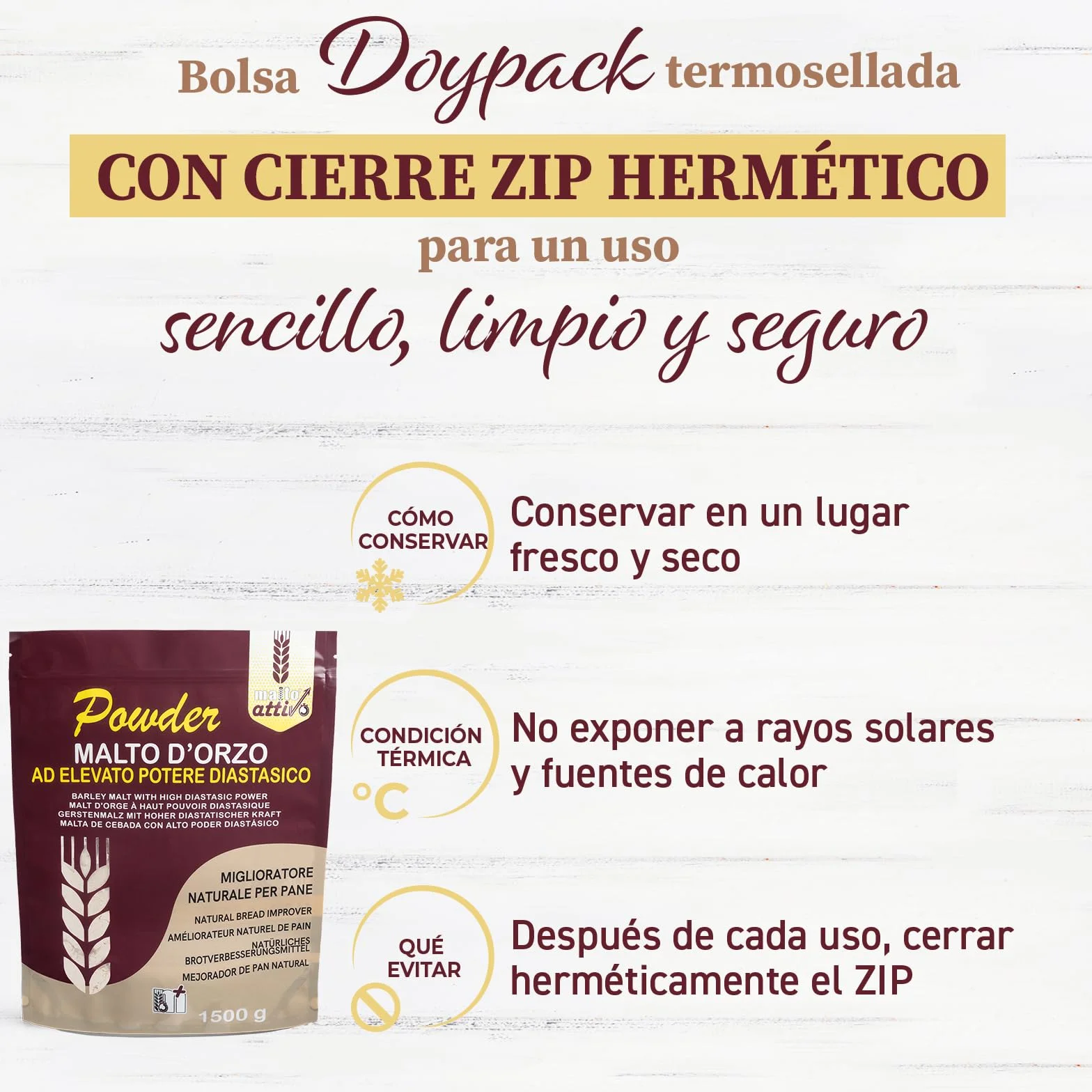 Malto Attivo Powder 1.5 kg Harina de Malta de Cebada Diastásica para Panificación 14.000 Unidades Pollak Made in Italy