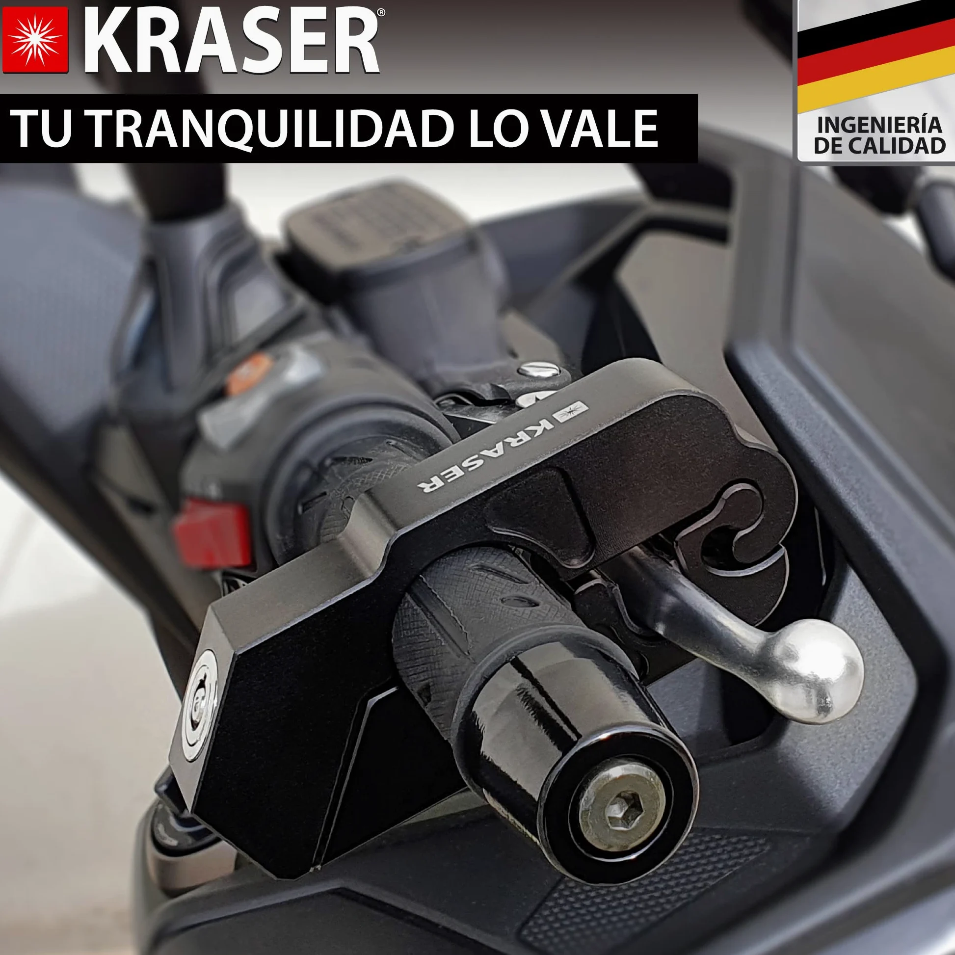 KRASER KR720B Candado Moto Freno Manillar, Rápido Bloqueo Click, Cerradura Seguridad Anti-Taladro, Bloqueo Antirrobo Bloqueo Maneta Acelerador Freno Embrague Universal Scooter Quad, Grip Lock