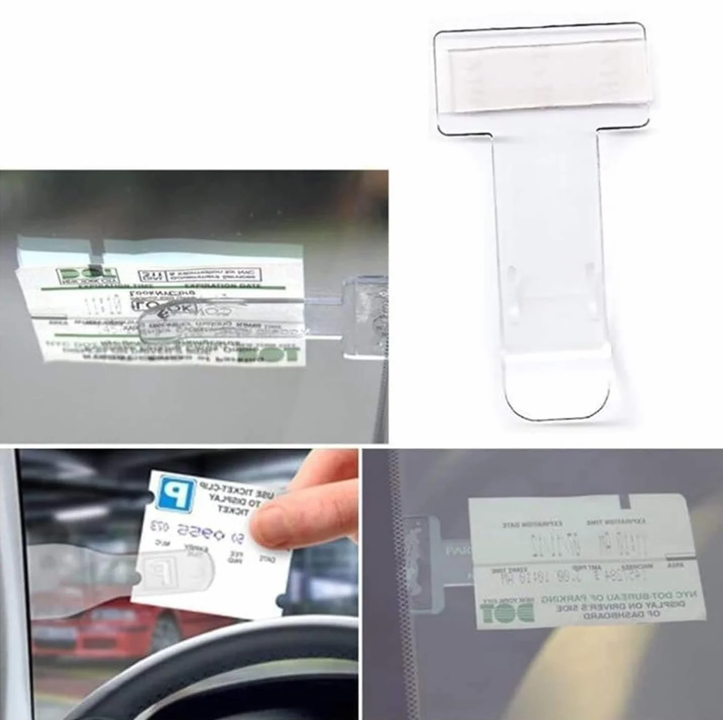 10 clips transparentes para soporte de coche, autoadhesivo, para permiso de estacionamiento y soporte de boletos para parabrisas de coche, furgoneta, clip de plástico para parabrisas