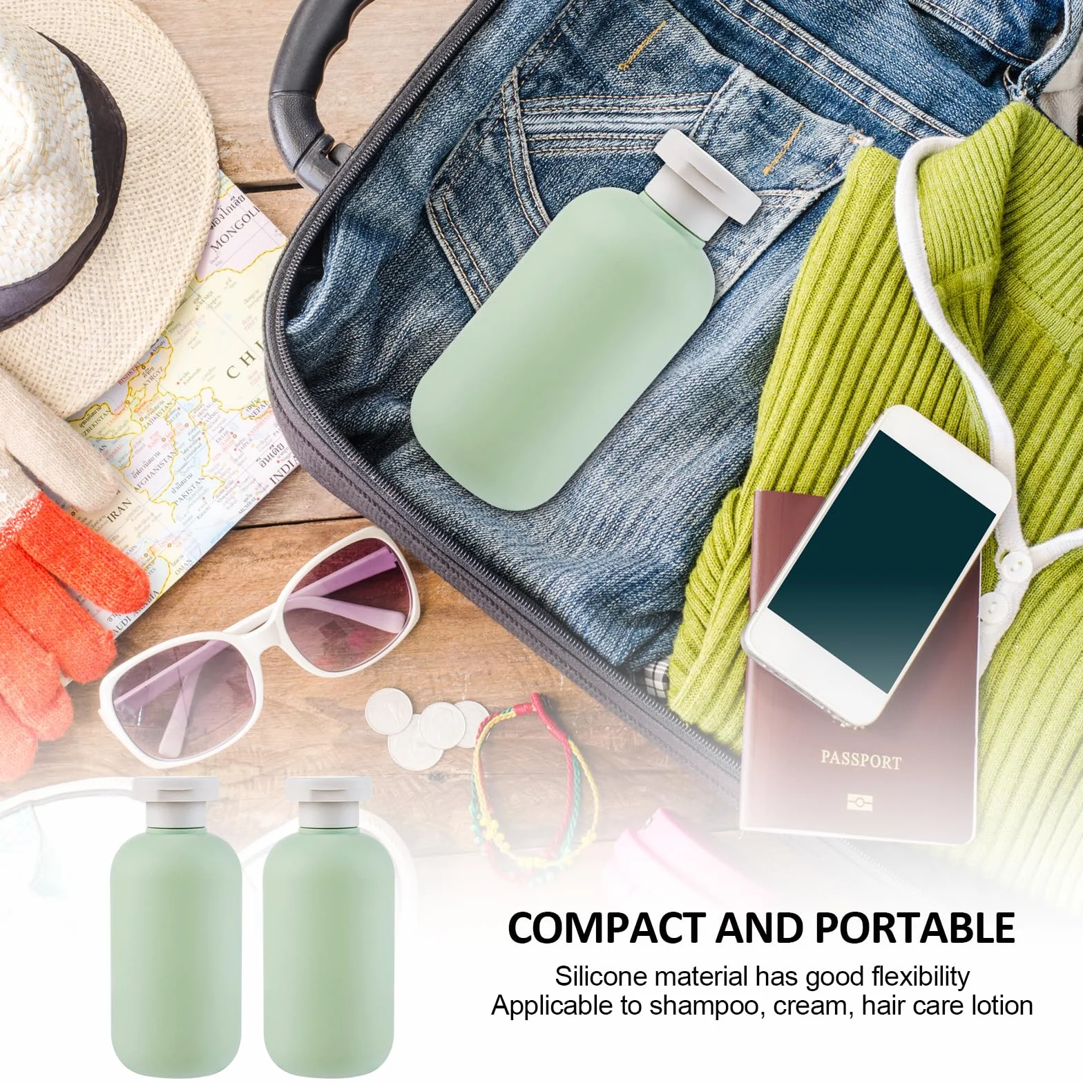 Botella Exprimible con Tapa Abatible 300ml 3 Piezas Recipientes de Viaje Recargables