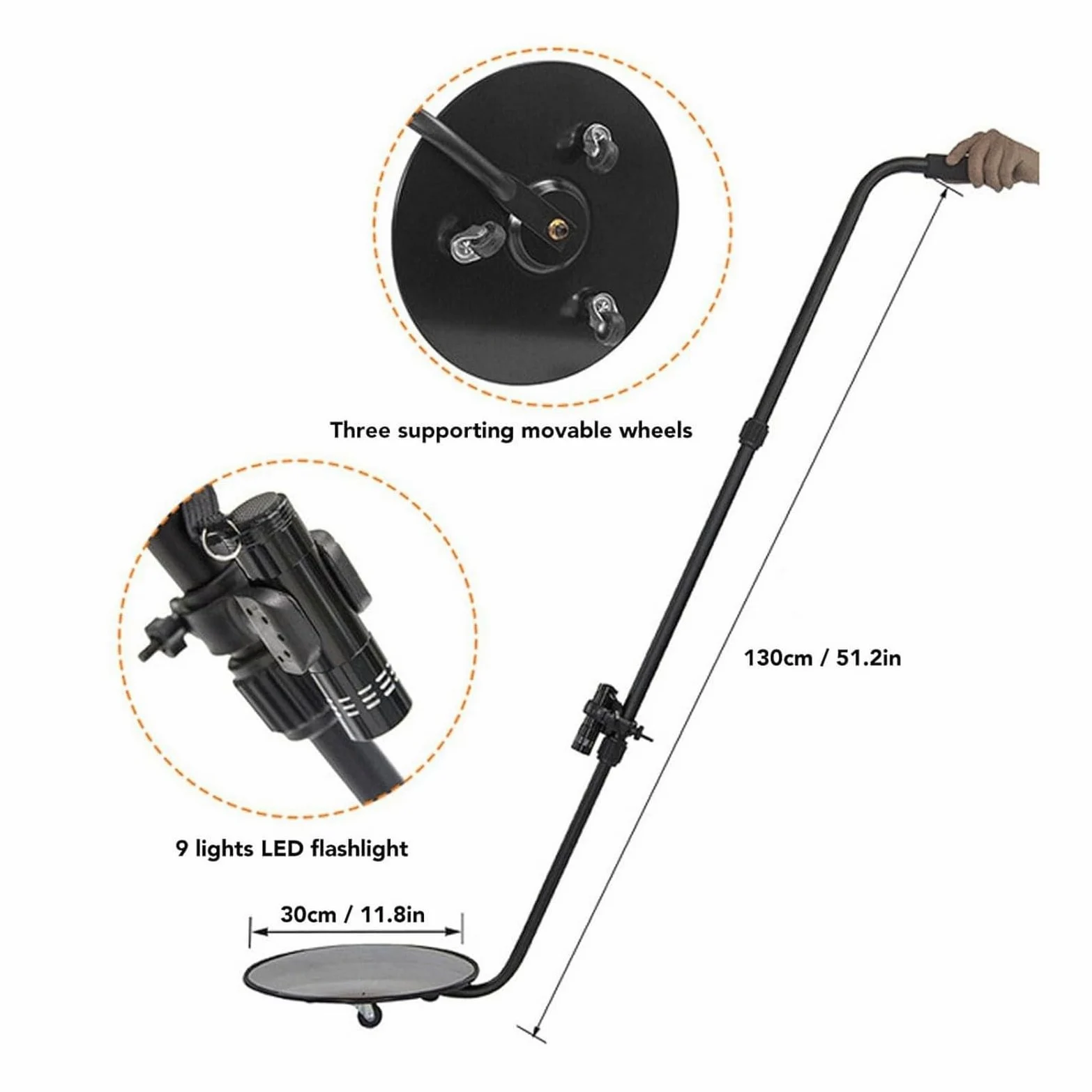 Espejo De Inspección De Bajos De Vehículos con Luz Led, Escalable, Ajustable, Control De Seguridad, Búsqueda Convexa para Equipos De Camiones.