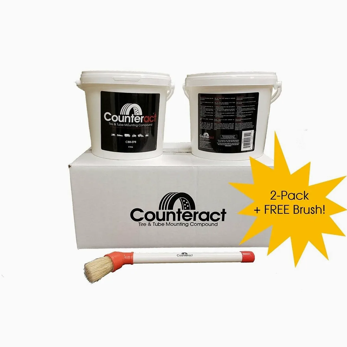 Counteract Compuesto de montaje de neumáticos Euro Paste, paquete de 2 (16 libras) con cepillo aplicador gratis