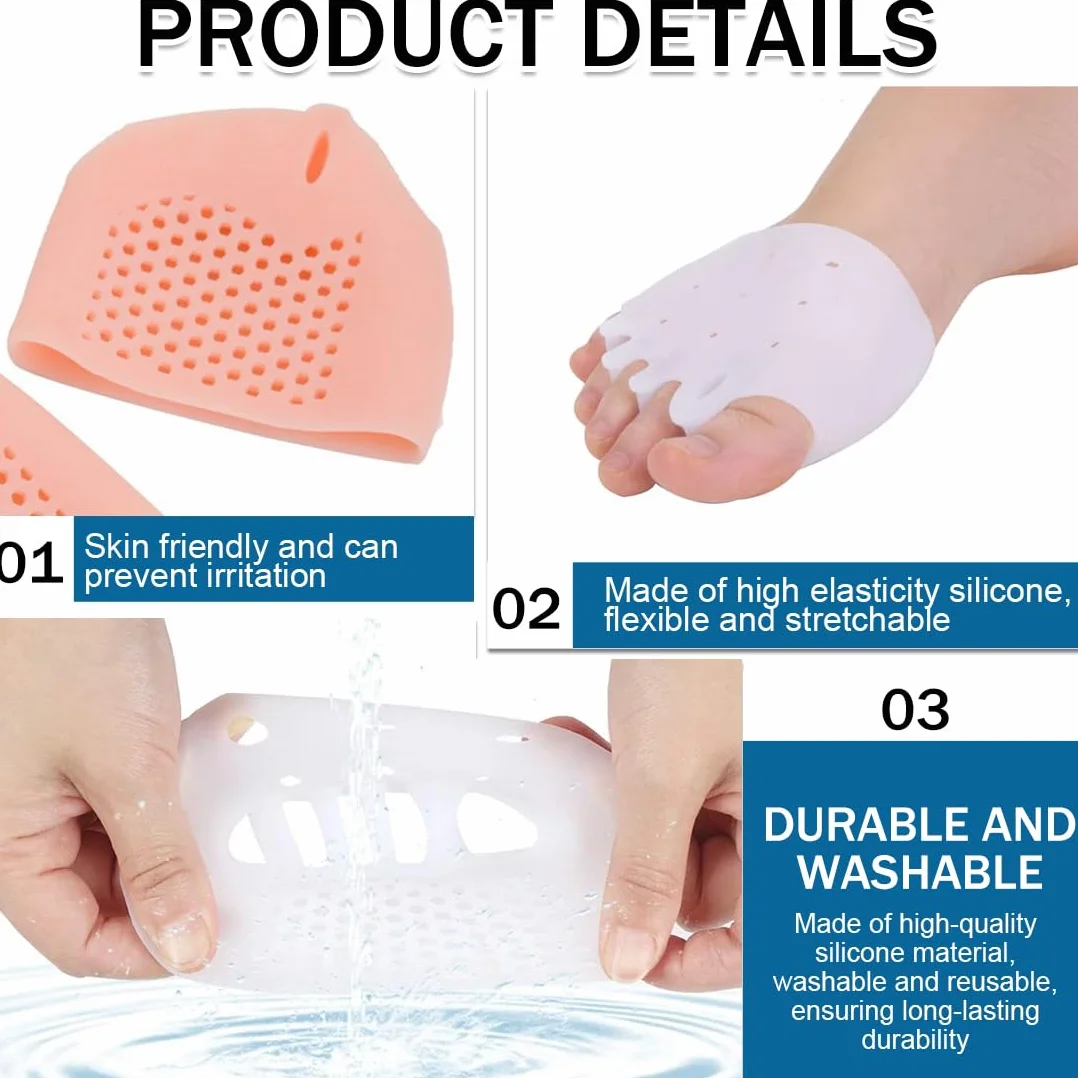 Almohadillas de Silicona para Metatarsal, Separador Dedos Pie de Gel, 2 Pares