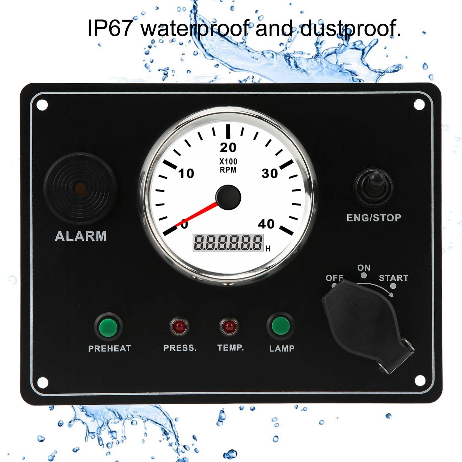 Dilwe Panel de Instrumentos para Barcos, Panel de Tacómetro de Tablero Marino de Acero Inoxidable 316L de 0 a 4000 RPM IP67 a Prueba de Agua con Contador de Horas, Alarma, Parada de Inicio para