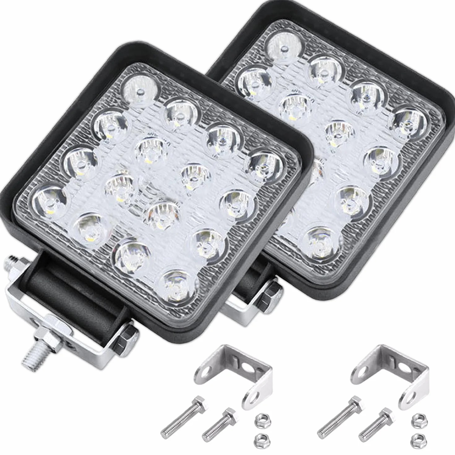 Foco led 12v 2 uds aluminio abs 48W 16 led 6500K 10.5 cms 4.21" faros 4x4 largo alcance