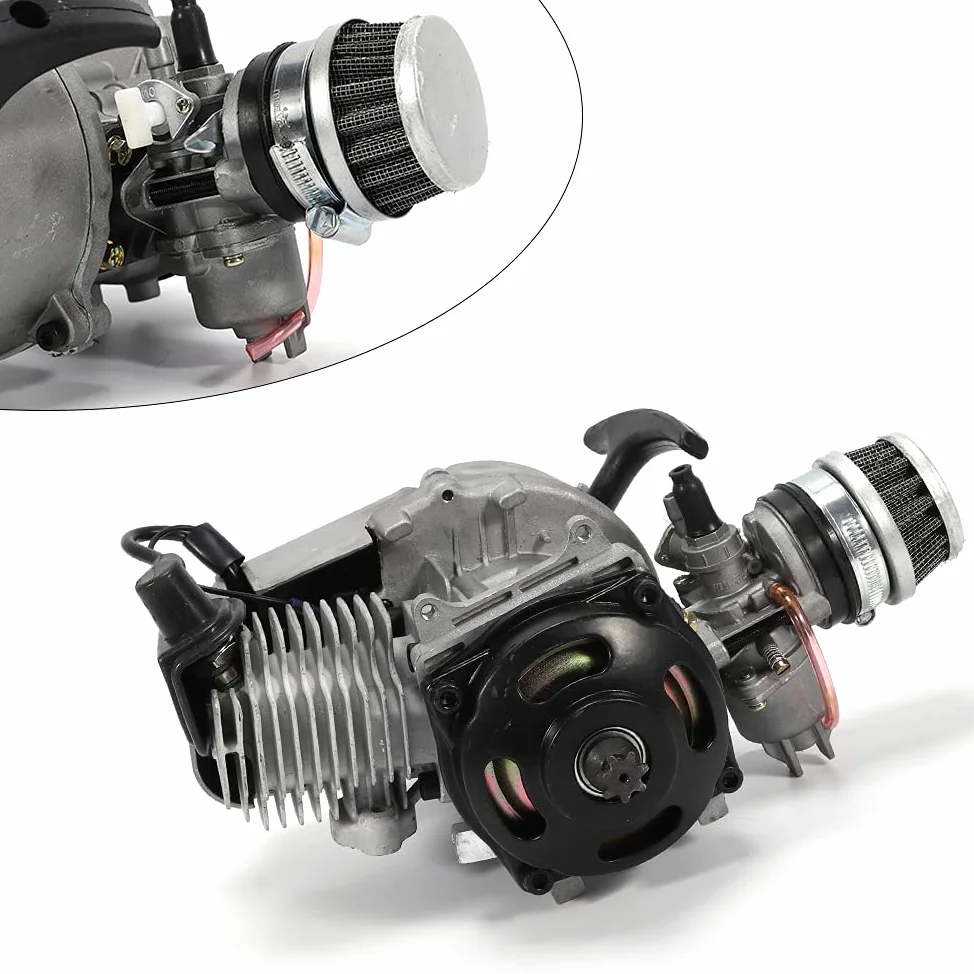 MINRS 49cc 2 Hub Pull Start Motor Mini Dirt Bike Motor, Mini ATV Quad con filtro de aire, carburador Pullstart para Pocket Bike Mini Dirt Bike ATV Roller