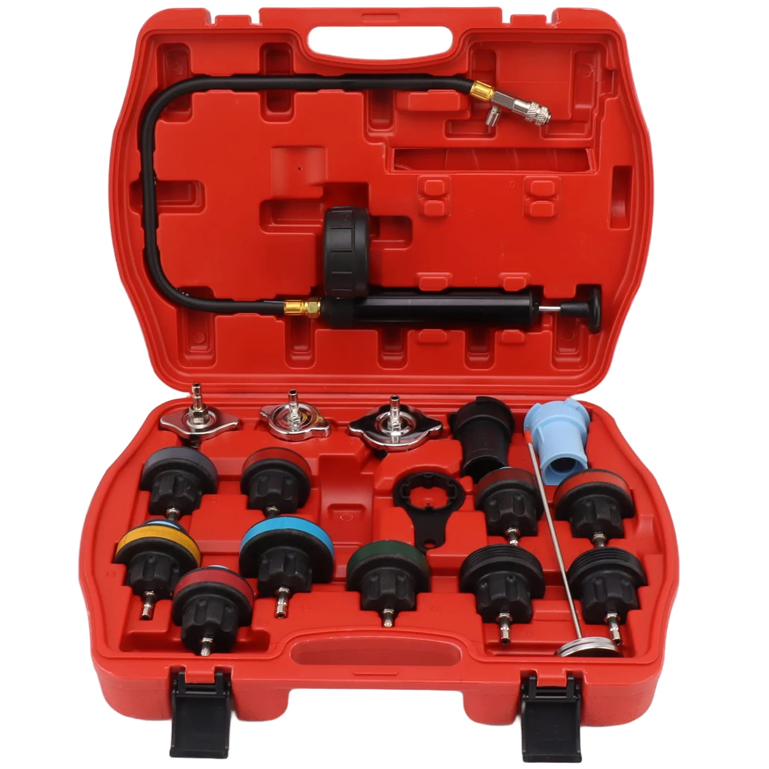 Kit de comprobador de presión del radiador, comprobador de presión del Sistema de refrigeración a Prueba de Golpes con Estuche de Almacenamiento para Ford