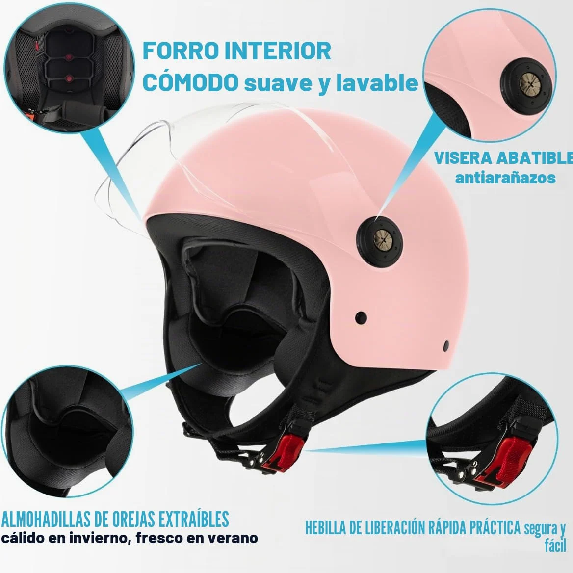 VINZ Duoro Casco Scooter | Casco Jet con Visera | para Moto & Ciclomotor | ECE 22.06 Homologado | En Tamaño XS - XL | para Hombre y Mujer