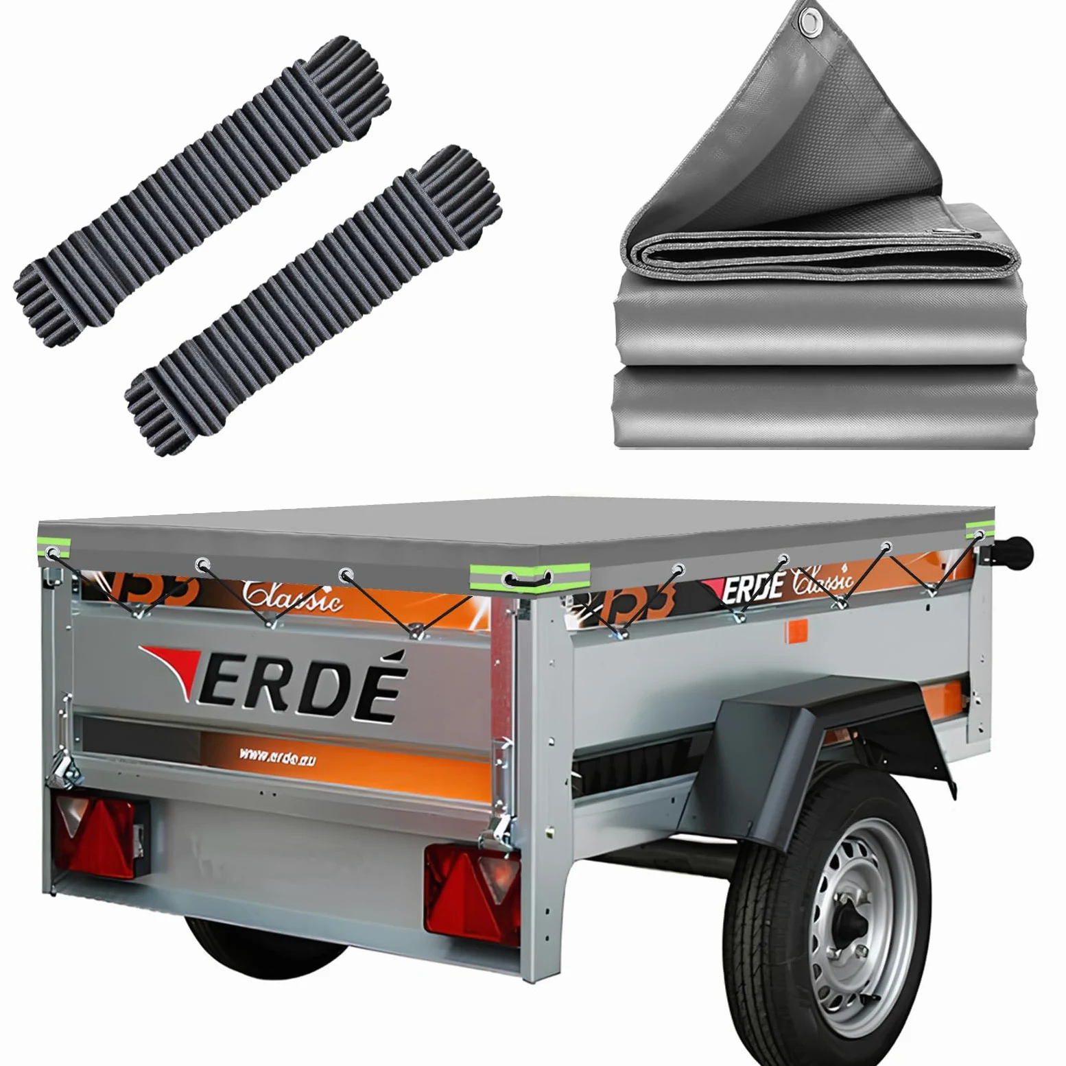 Lona Impermeable 150x105cm con Cuerda para Norauto Regular 100/200, Erde Classic 153, Erde DAXARA 158, Trelgo NLC 1510, DDR HP 400, 401, 500 & 600 Remolque