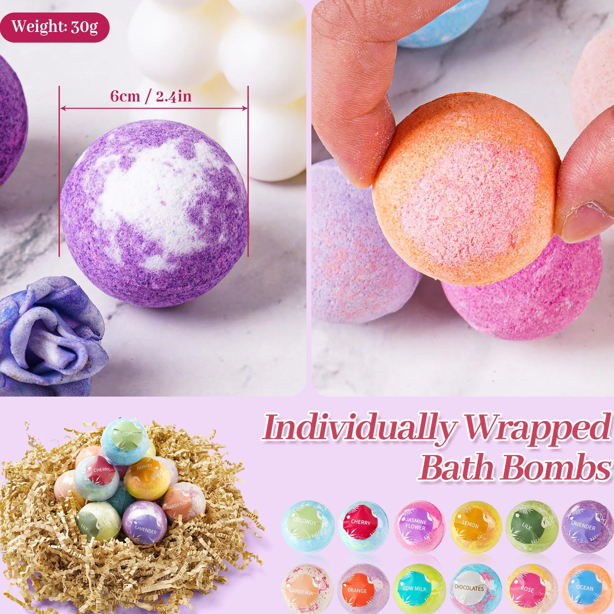 Bombas de Baño Orgánicas Naturales Veganas con Aceites Esenciales, Regalo de Spa Individual para Mujer