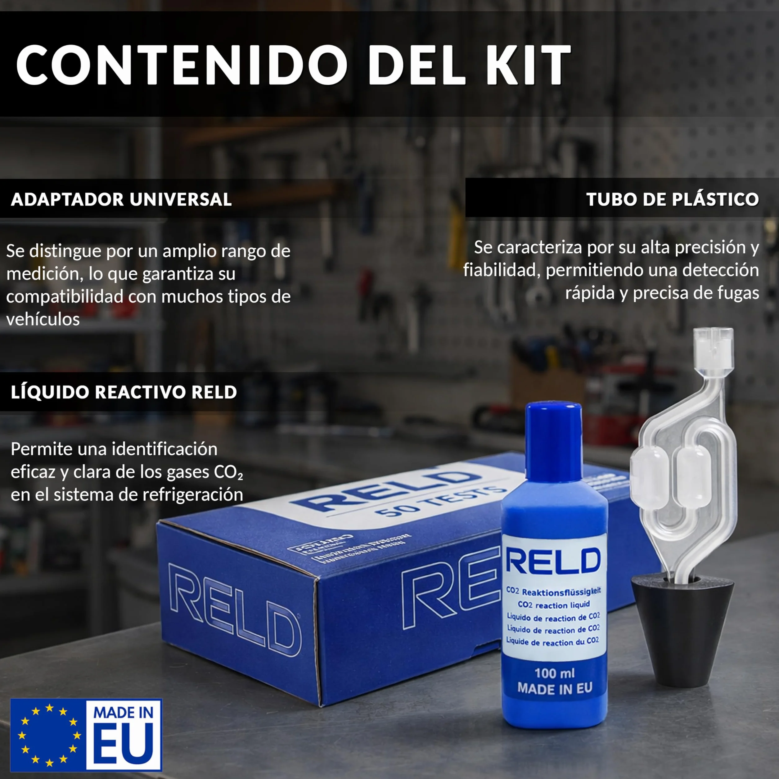 RELD - Detector de Culata Universal para Todos los Coches y Motocicletas, Detector de Fugas de CO2, para 50 Pruebas