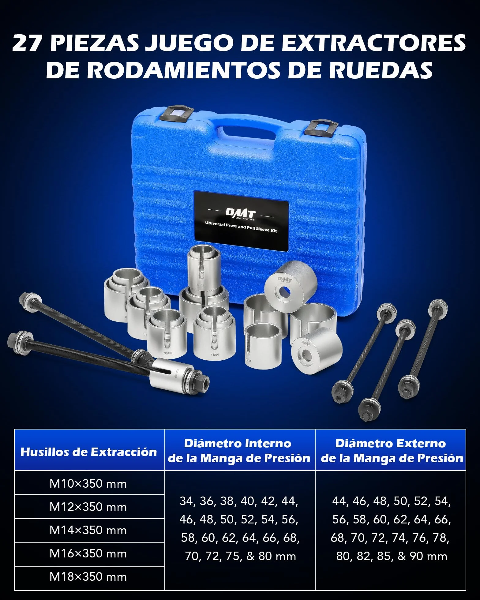 Orion Motor Tech Juego de Extractores de Rodamientos de Ruedas 27 Piezas Herramienta de Cojinetes con Maletín Kit de Manguito de Extracción de Cojinete de Rueda para Coches y Camiones LCV HGV