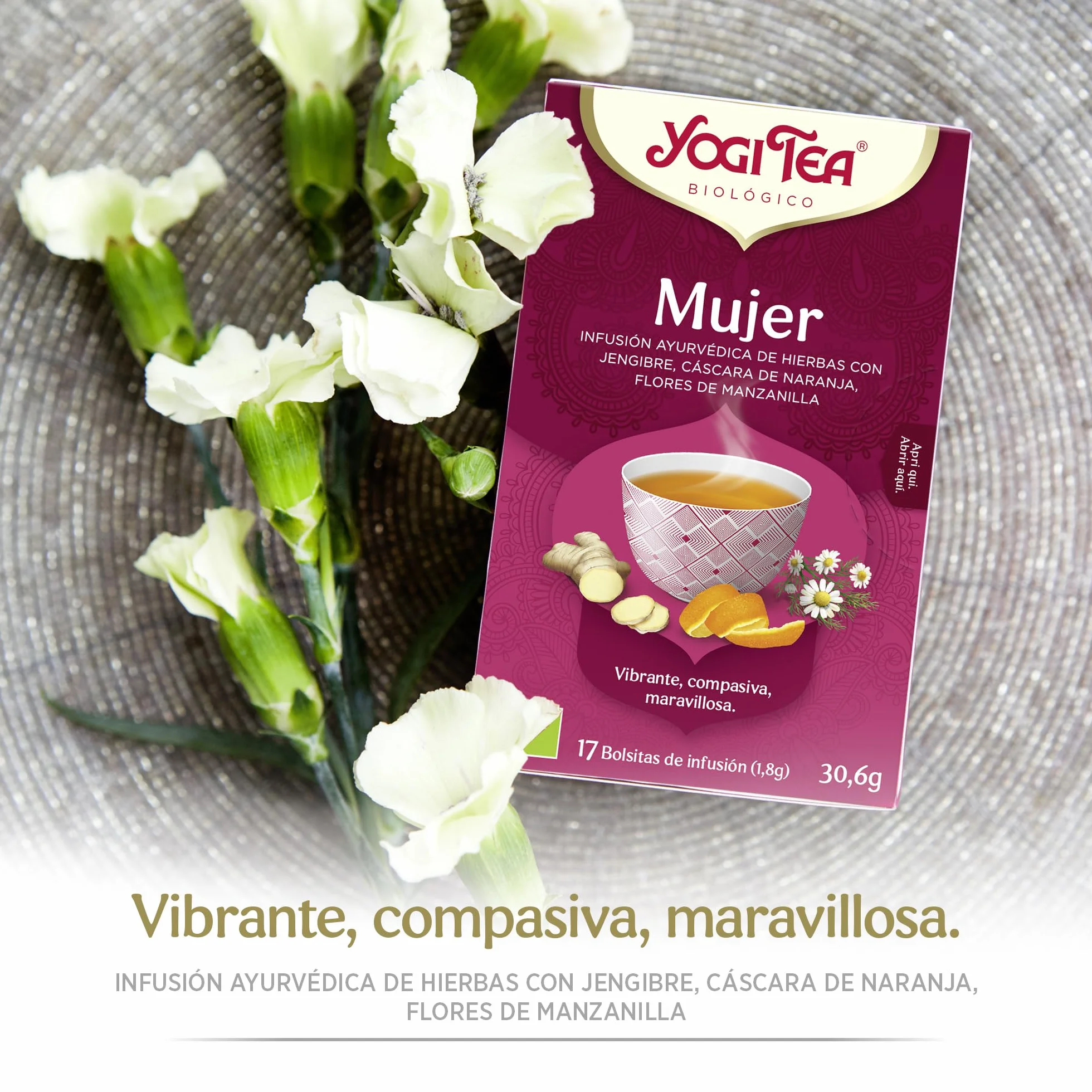 Yogi Tea Mujer Infusión Ayurvédica Manzanilla Jengibre Cáscara de Naranja Sin Cafeína 51 bolsitas