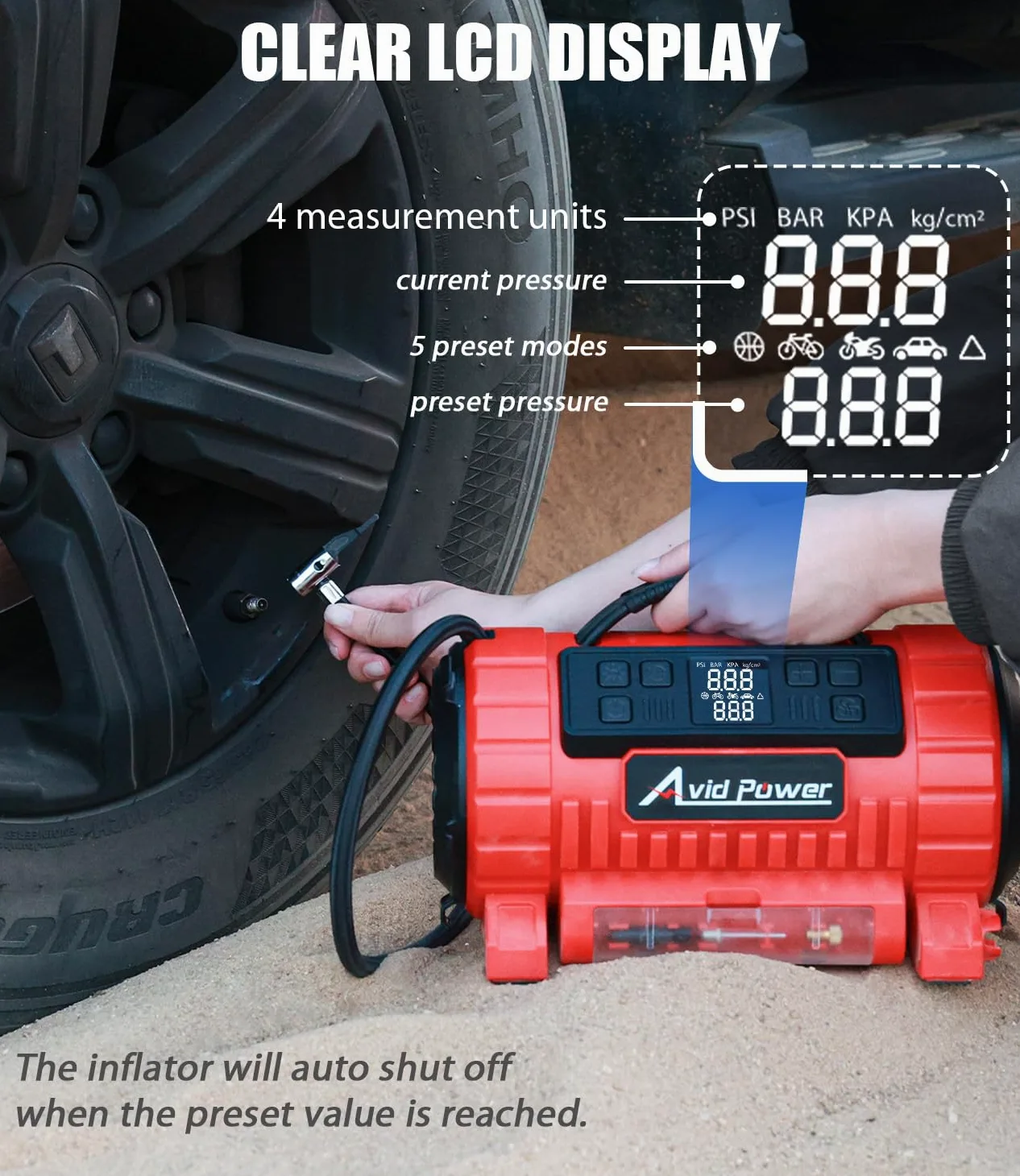 AVID POWER - Compresor de aire portátil, 12 V CC, 110 V CA, bomba de neumático de coche
