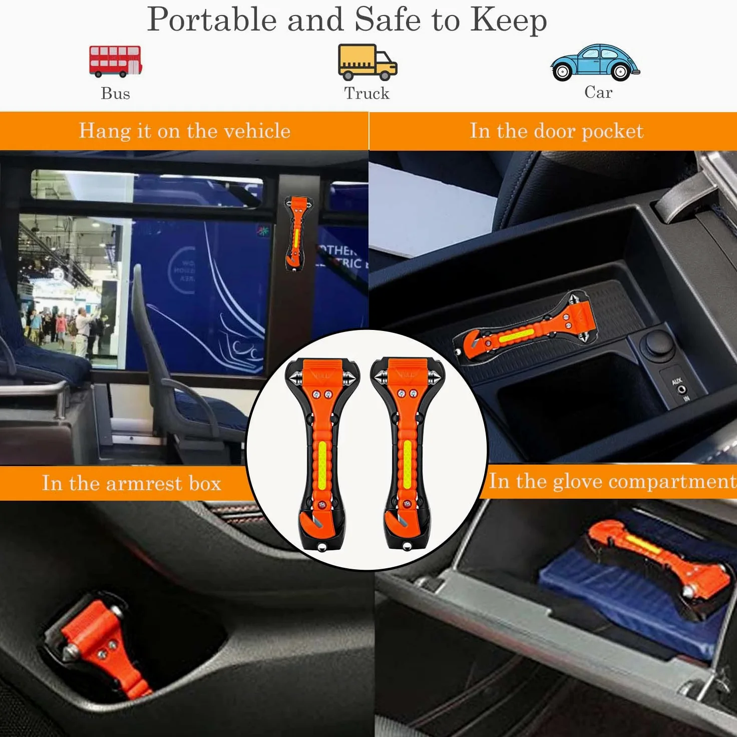 Paquete de 10 martillos de seguridad para coche, herramienta de escape de emergencia para ventana de coche rompevientos y cortador de cinturón de seguridad para rescate familiar, kit de