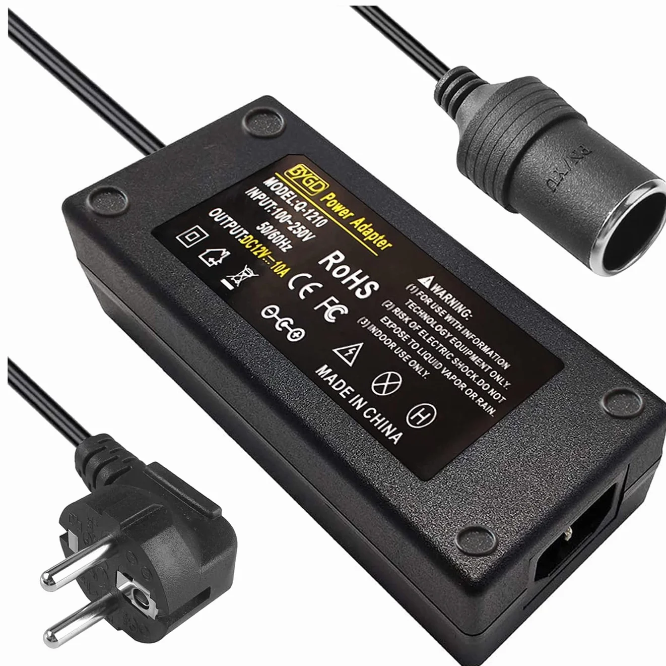BYGD Adaptador Convertidor de alimentación de Voiture 12V 10A 120W, de Alimentación Convertidor de Corriente CA a CC 100V~240V Transformador con Encendedor de Cigarrillo