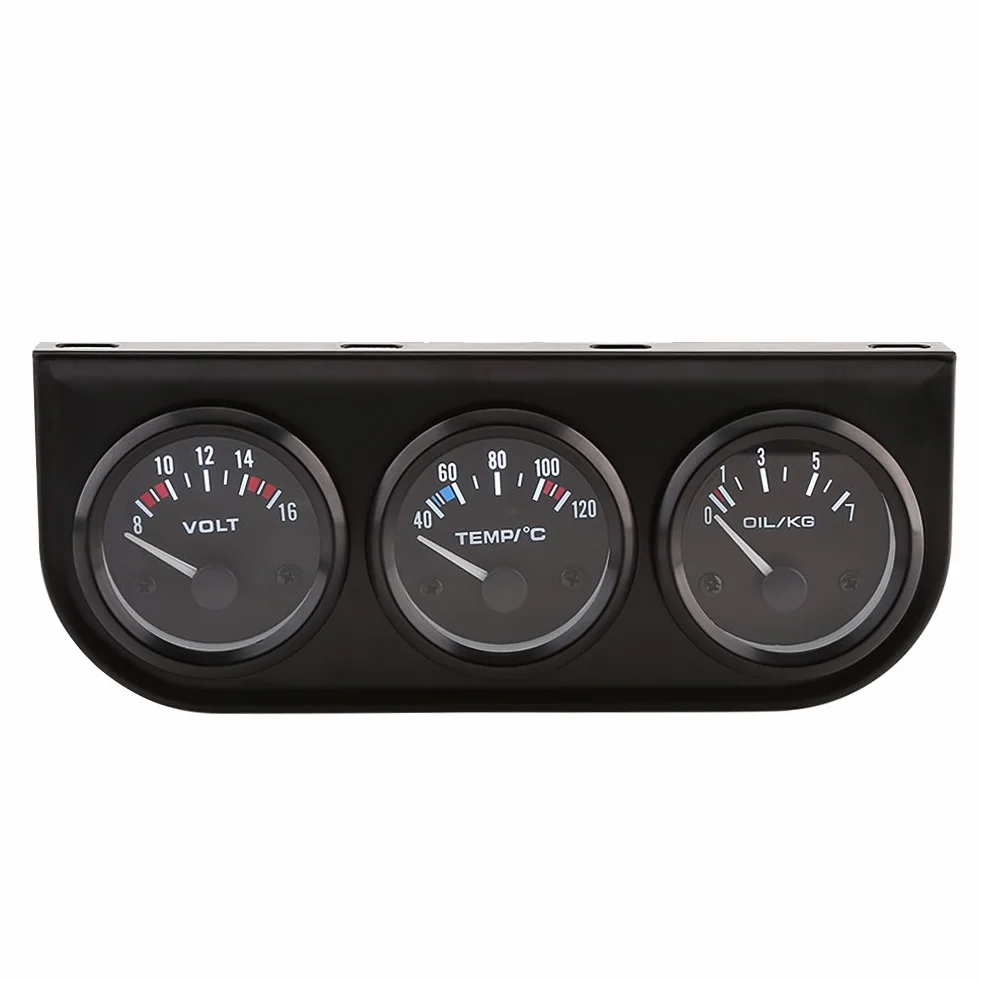 Qiilu 52mm 3 en 1 Voltímetro Sensor Temperatura Agua Presión Aceite Coche Camión