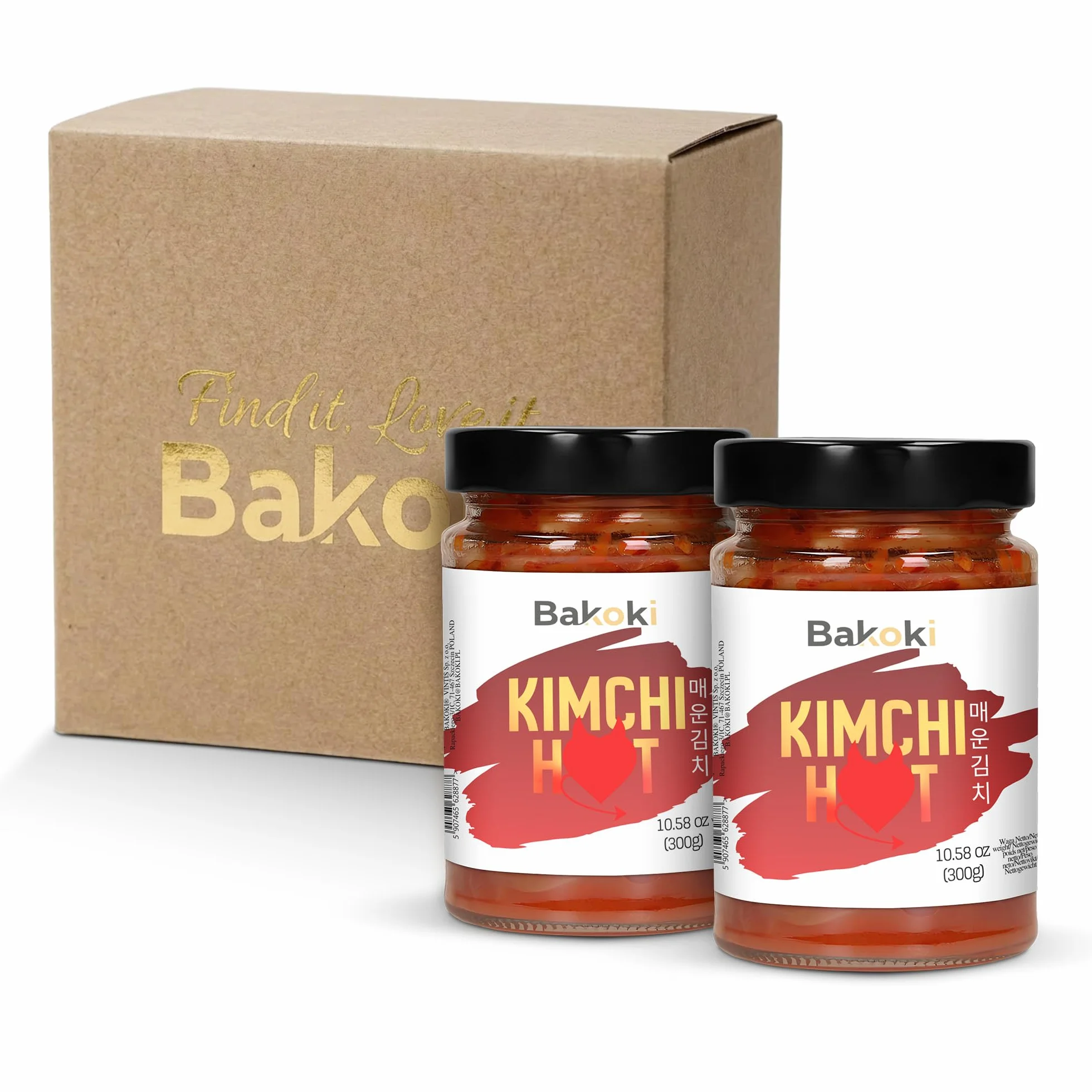 Bakoki Premium 매운 김치 Hot‑Kimchi (Gochugaru) – kimchi coreano picante de repollo napa fermentado probiótico umami 2 × 300 g