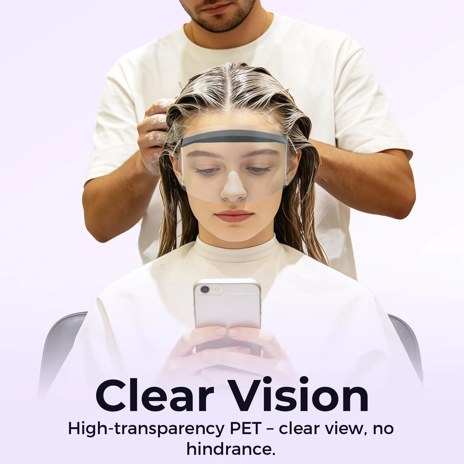 50 protectores faciales desechables con tira adhesiva, recortadora de flequillo transparente, protector de frente para el cabello, tinte para el cabello, suministros de peluquería