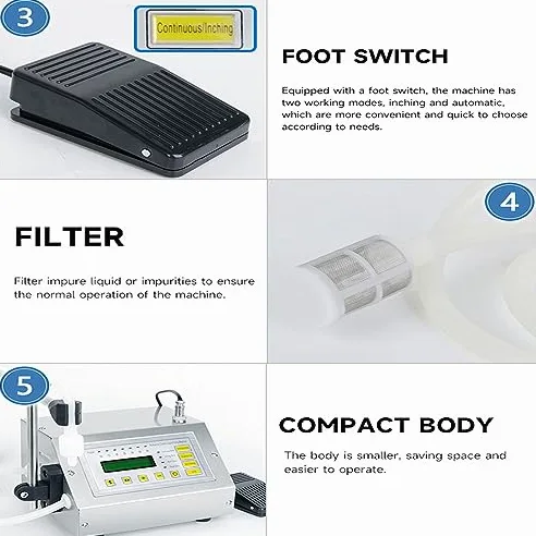 Llenadora eléctrica de líquidos con Pantalla LED y Bomba de diafragma para un llenado preciso y hermético de Botellas. Ideal para jugos, perfumes y Alcohol.