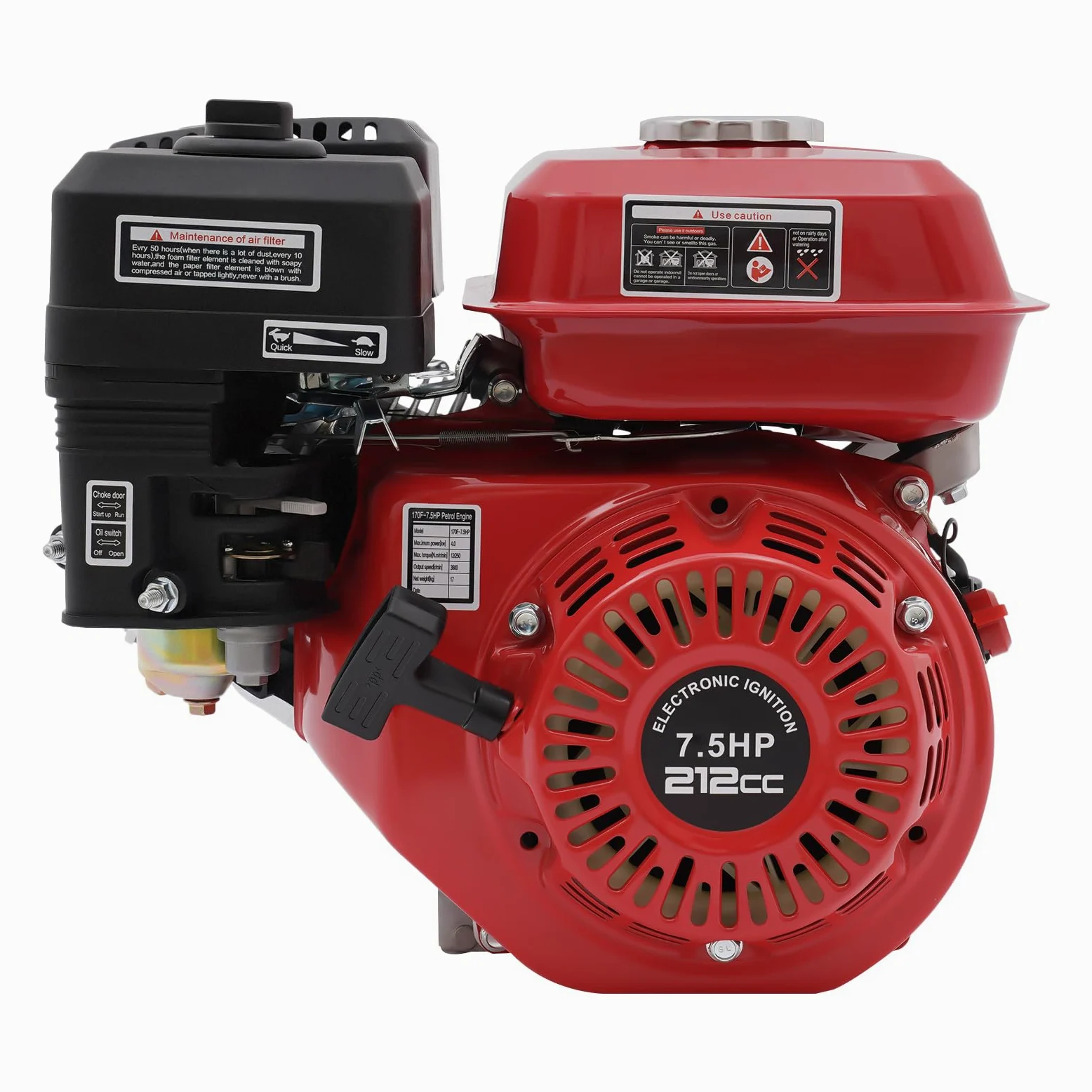 Motor de gasolina de 4 tiempos de 7,5 CV, 4 kW, 212 CC, 1 cilindro, 3,6 L, 3600 rpm, motor industrial, motor de accionamiento, cable de arranque para bombas de agua, máquinas dosificadoras