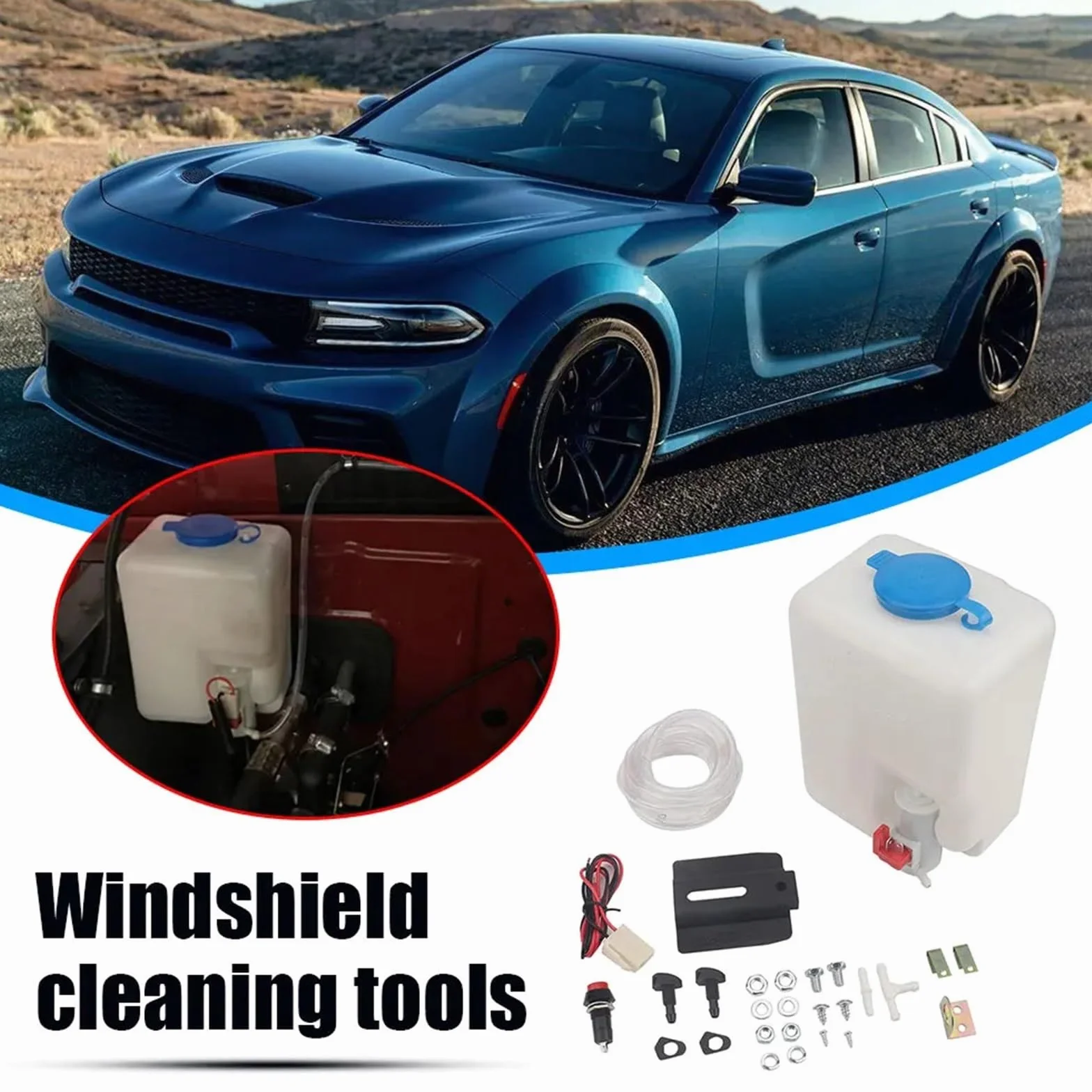 válvula limpiaparabrisas Kit universal de botella de lavaparabrisas para coche de 1,5 l, bomba de lavaparabrisas de 12 V, depósito de líquido, boquilla y pulverizador.