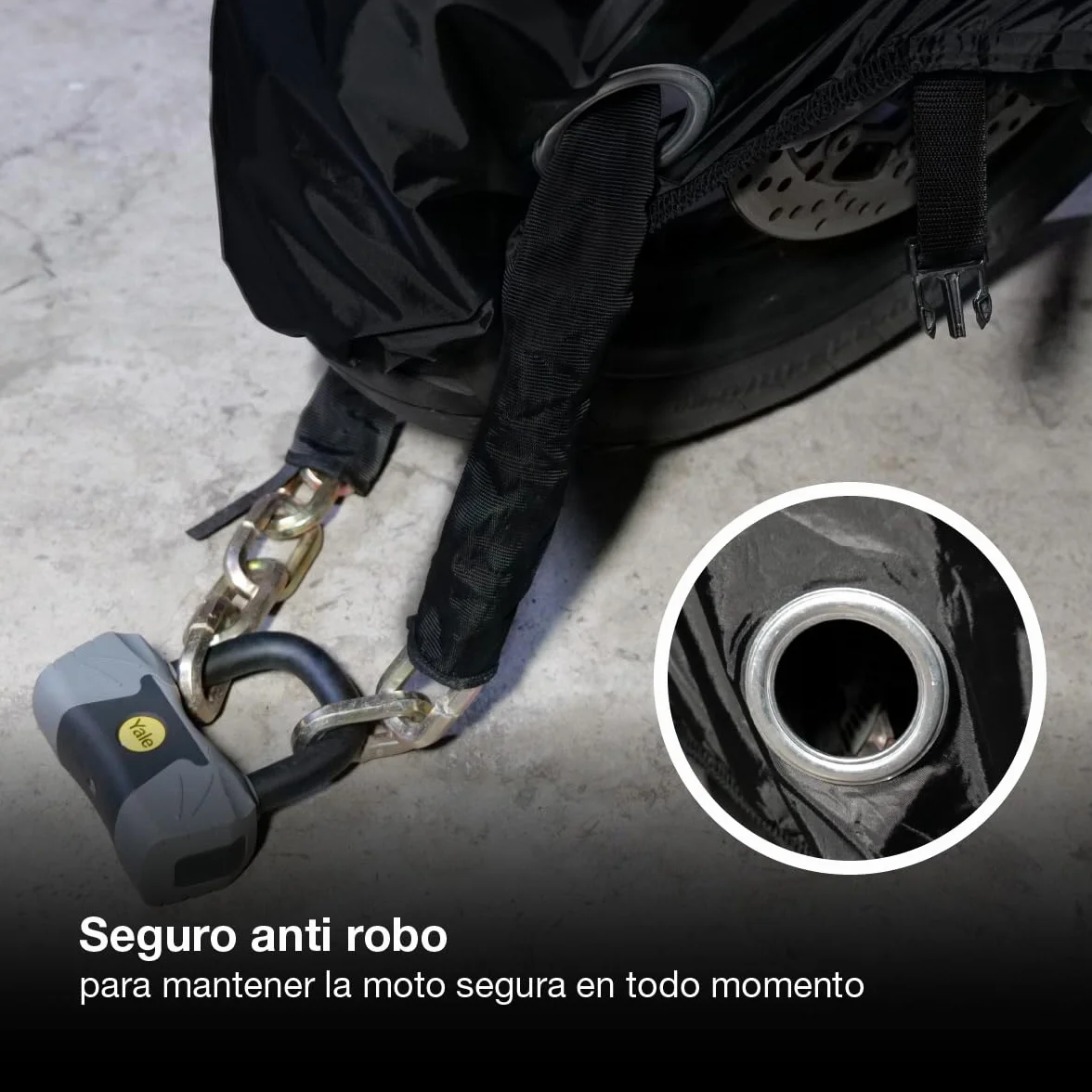 PMK GRUPO | Funda para Moto Impermeable 190T Talla L (245x105x125 cm) | Cubierta para Motocicleta y Scooter Exterior | Protector UV, Antirrobo con Ojal para Candado, Hebilla Antiviento y Reflectante