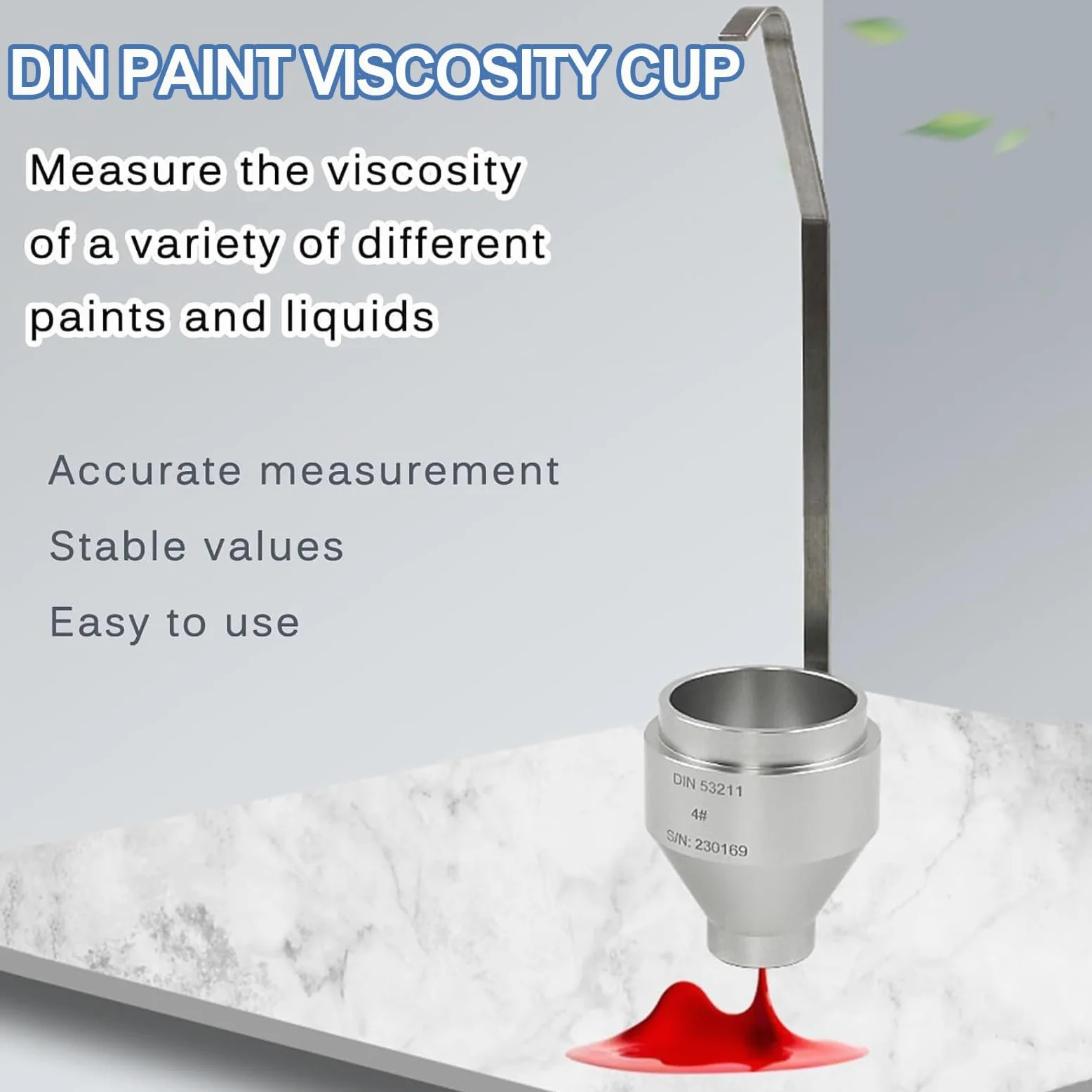DIN - Vaso de viscosidad de inmersión, probador portátil de viscosidad de pintura, capacidad de 100 ± 1 ml, boquilla de acero inoxidable de 4 mm para revestimientos, tintas y pinturas