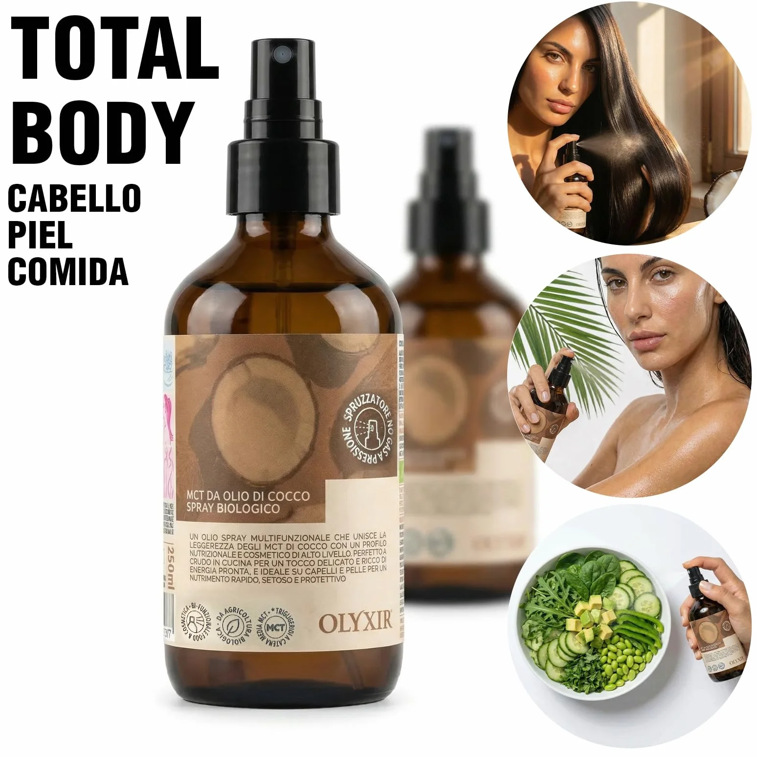 Benvolio Spray MCT Aceite de Coco Bio 250ml – Keto & Paleo – Antifrizz, Energía Rápida