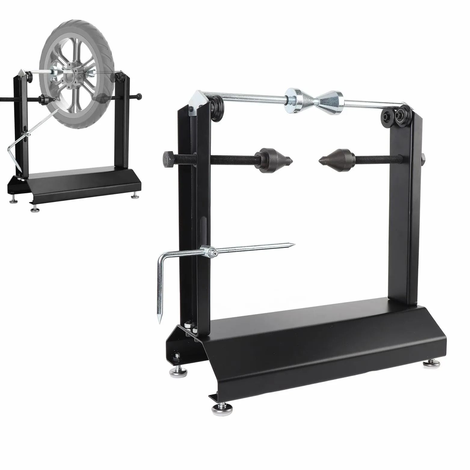 Jiawu Equilibrador de Ruedas, 26 Pulgadas de Capacidad, Conos de Centrado Ajustables, Equilibrador de Neumáticos, Soporte de Nivelación de Ruedas con Puntero de Nivelación Ajustable, Burbuja de para